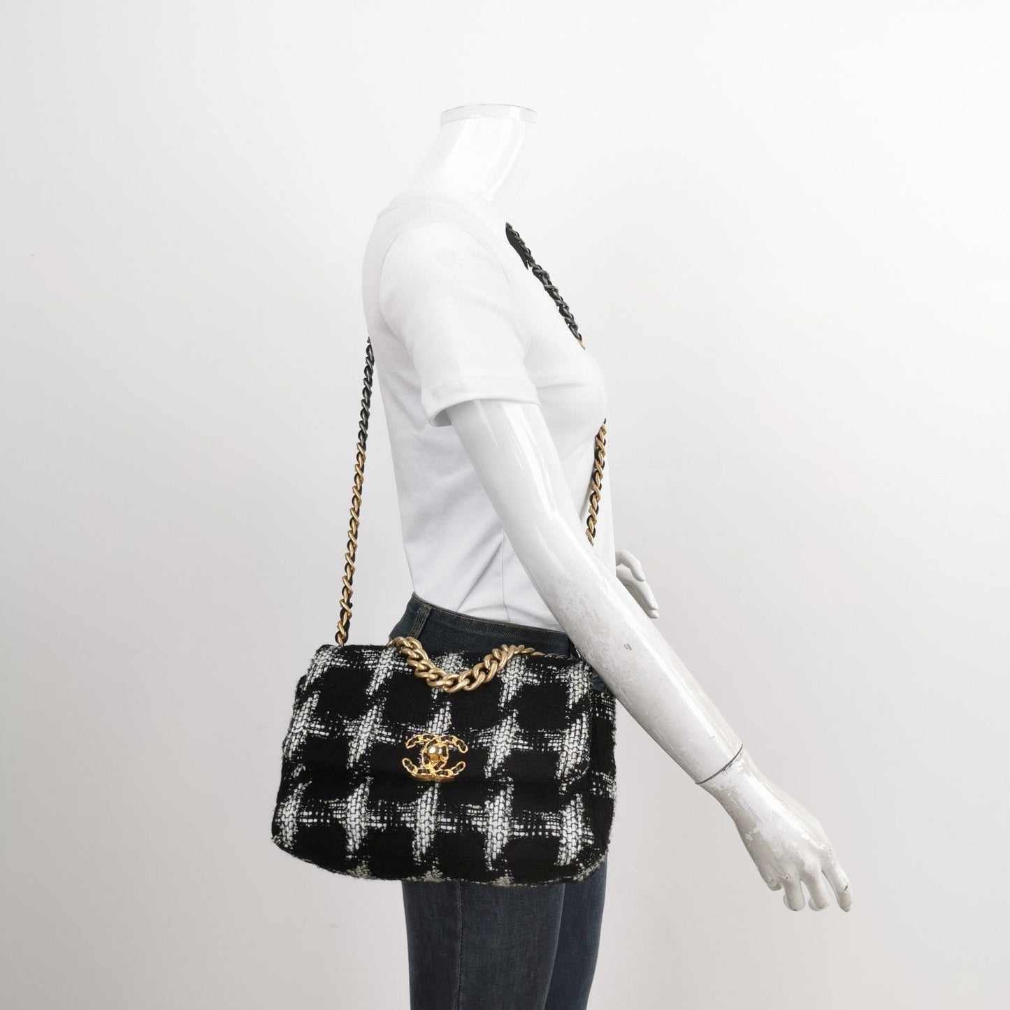 Chanel 19 Bag 2021 Small Black White Checkered Tweed Bag