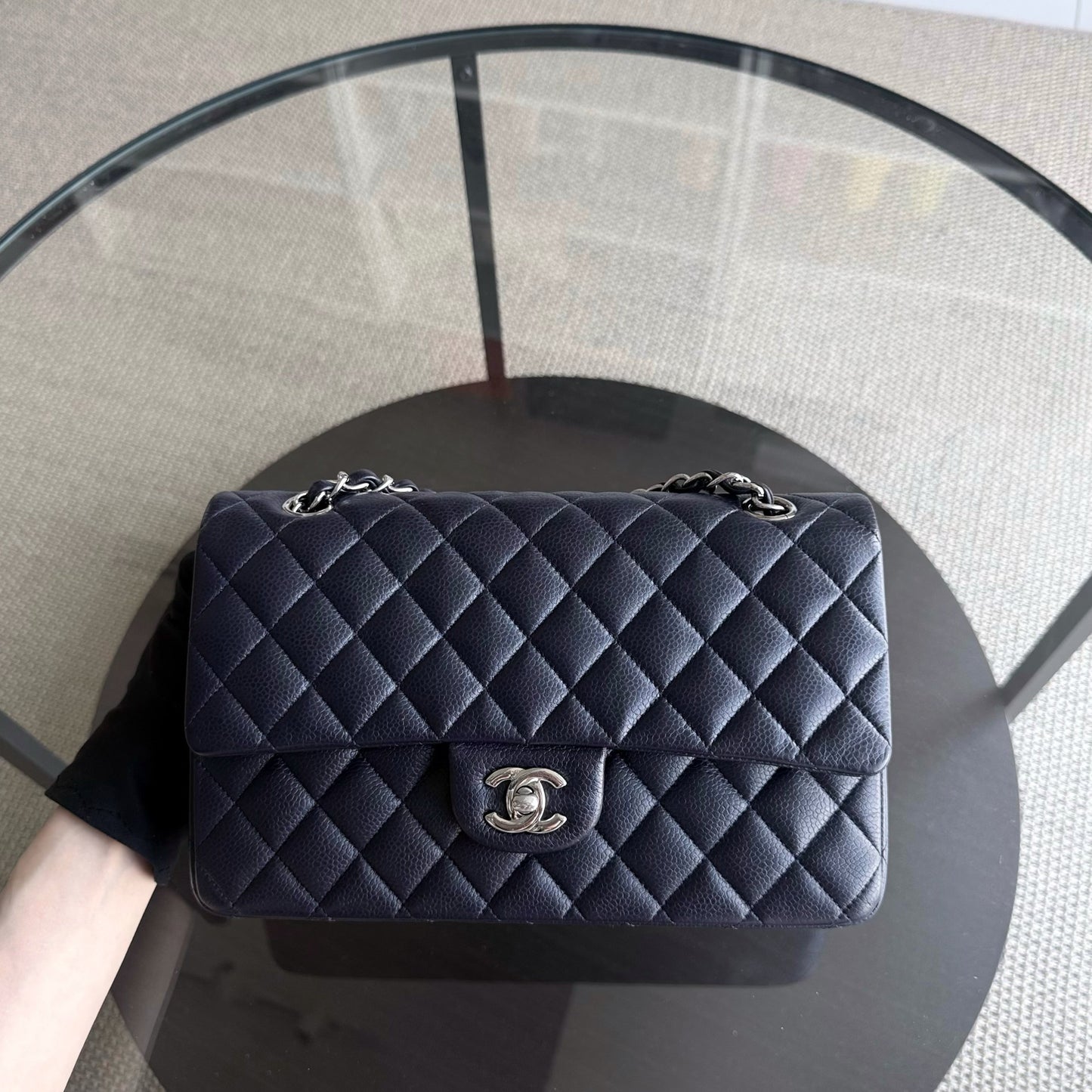 Chanel Classic Flap Medium - Caviar 25CM Quilted Grained Calfskin Midnight Blue Silver Hardware Series 18