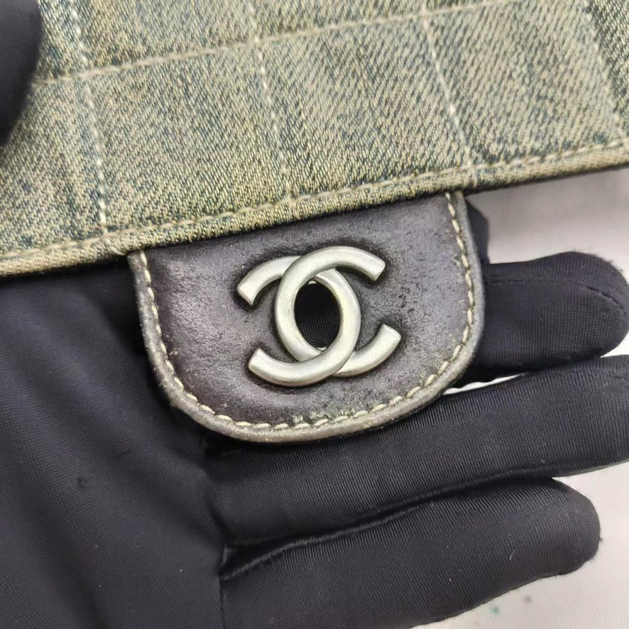 Vintage Chanel East West Denim Shoulder Bag