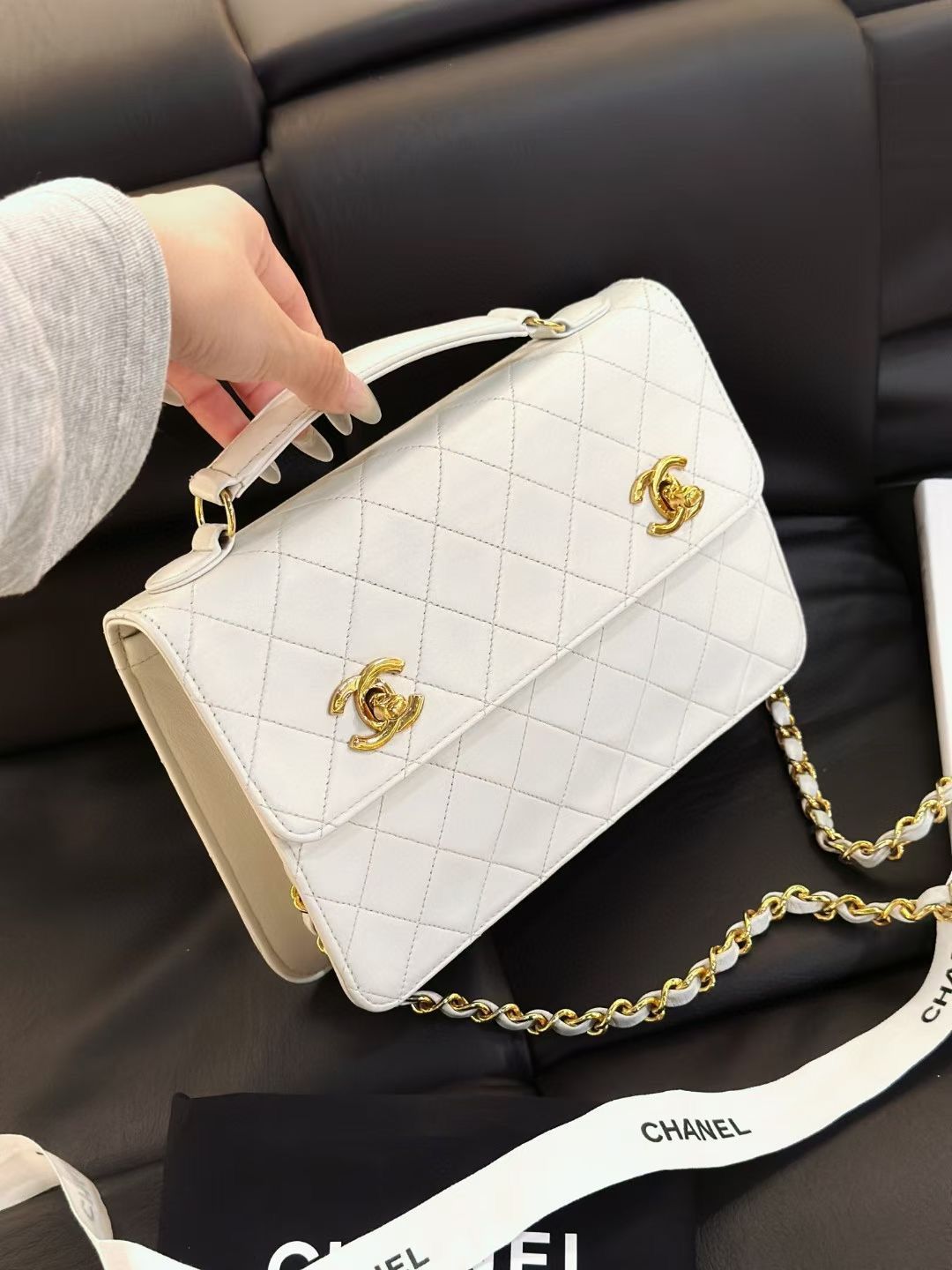 Chanel  Timeless Classic CC Double Turn Lock Bag White