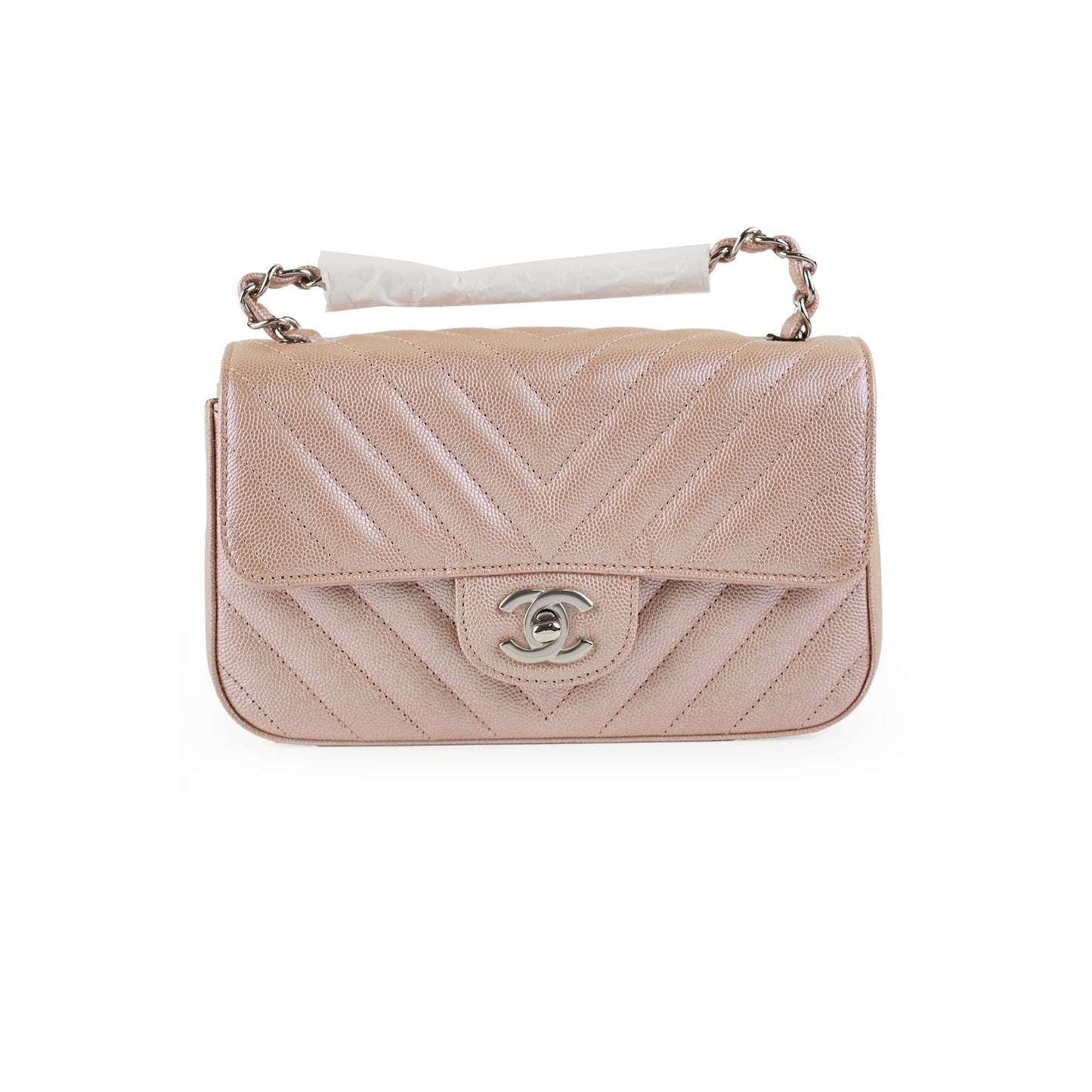 Chanel Mini Rectangular Chevron Caviar Rose Gold Iridescent