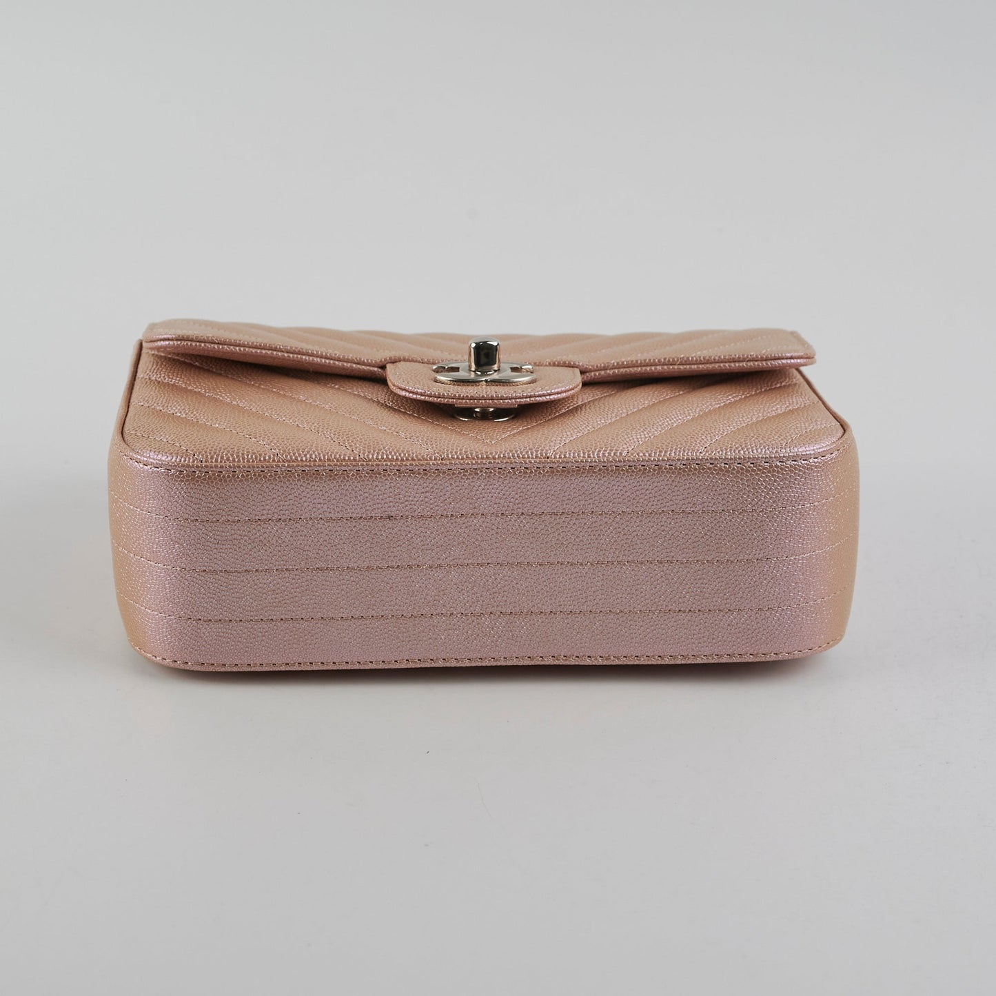 Chanel Mini Rectangular Chevron Caviar Rose Gold Iridescent