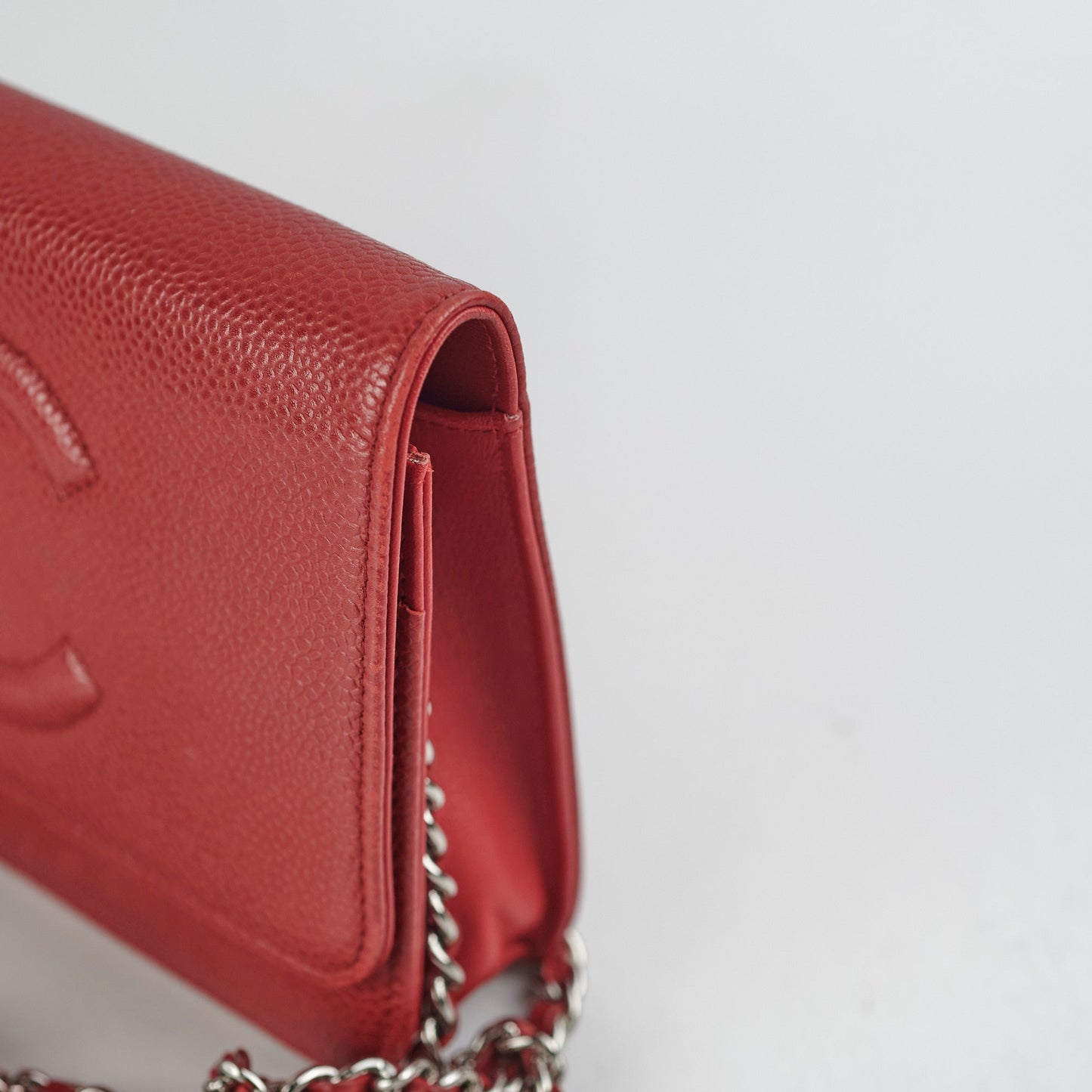 Chanel Coco Mark Caviar Red Wallet On Chain Woc