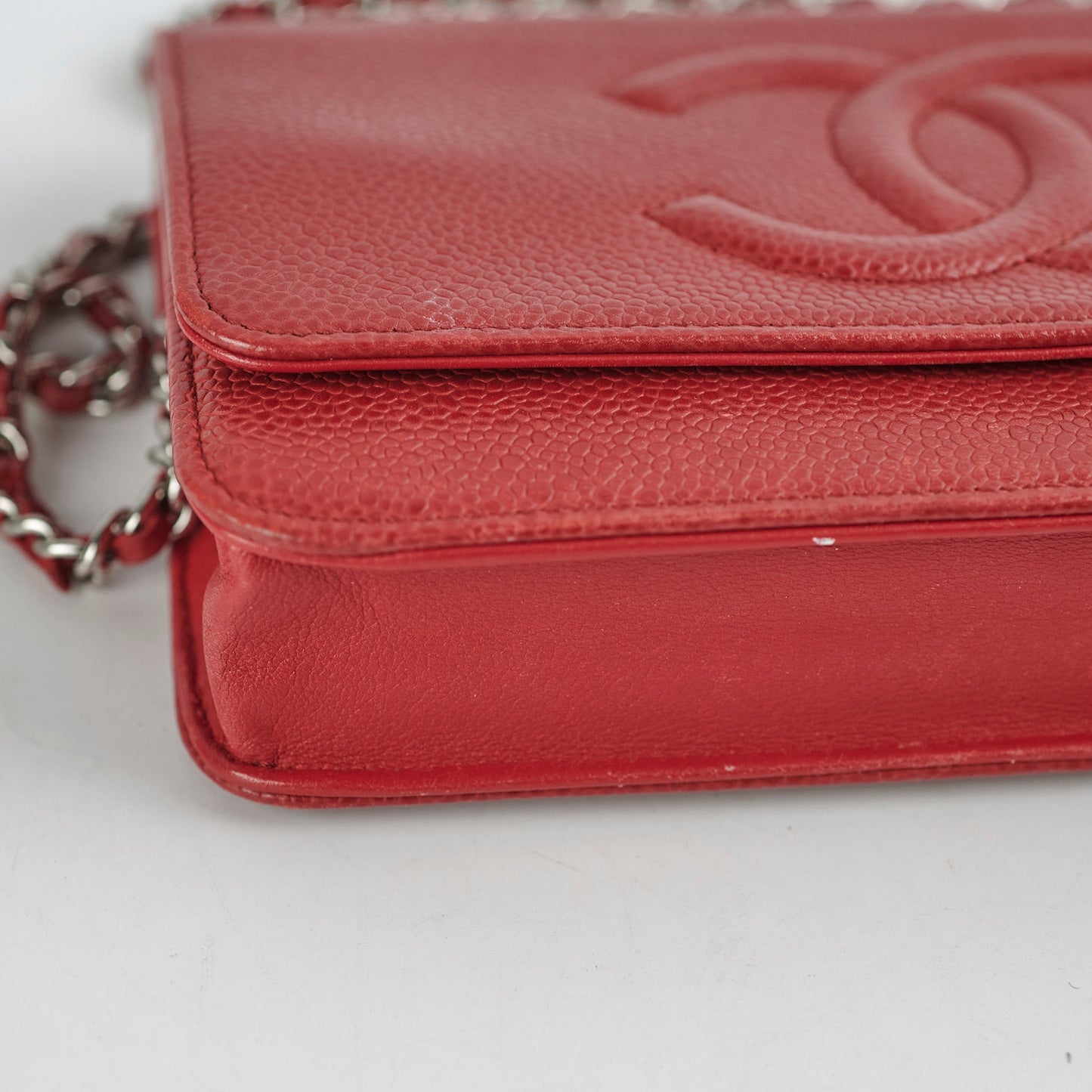 Chanel Coco Mark Caviar Red Wallet On Chain Woc