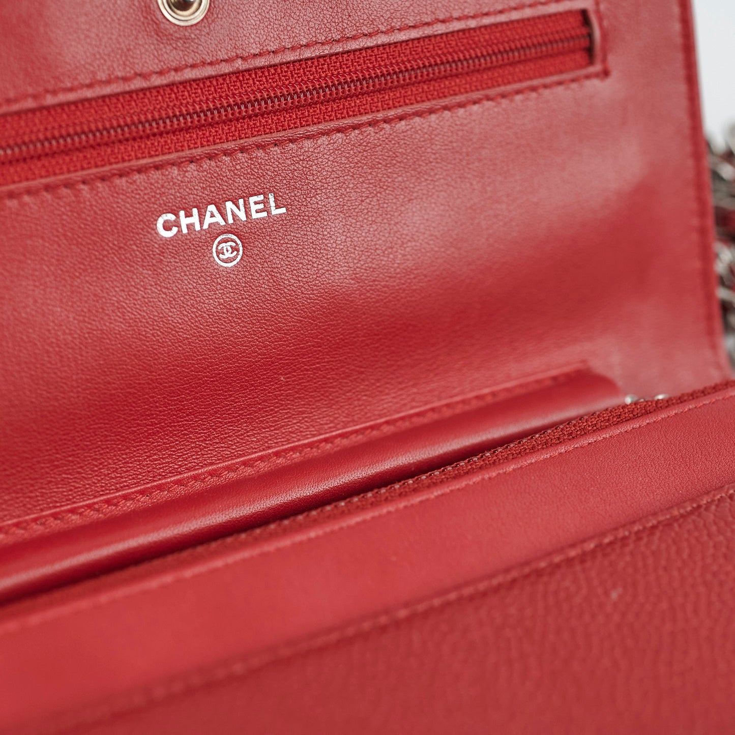 Chanel Coco Mark Caviar Red Wallet On Chain Woc