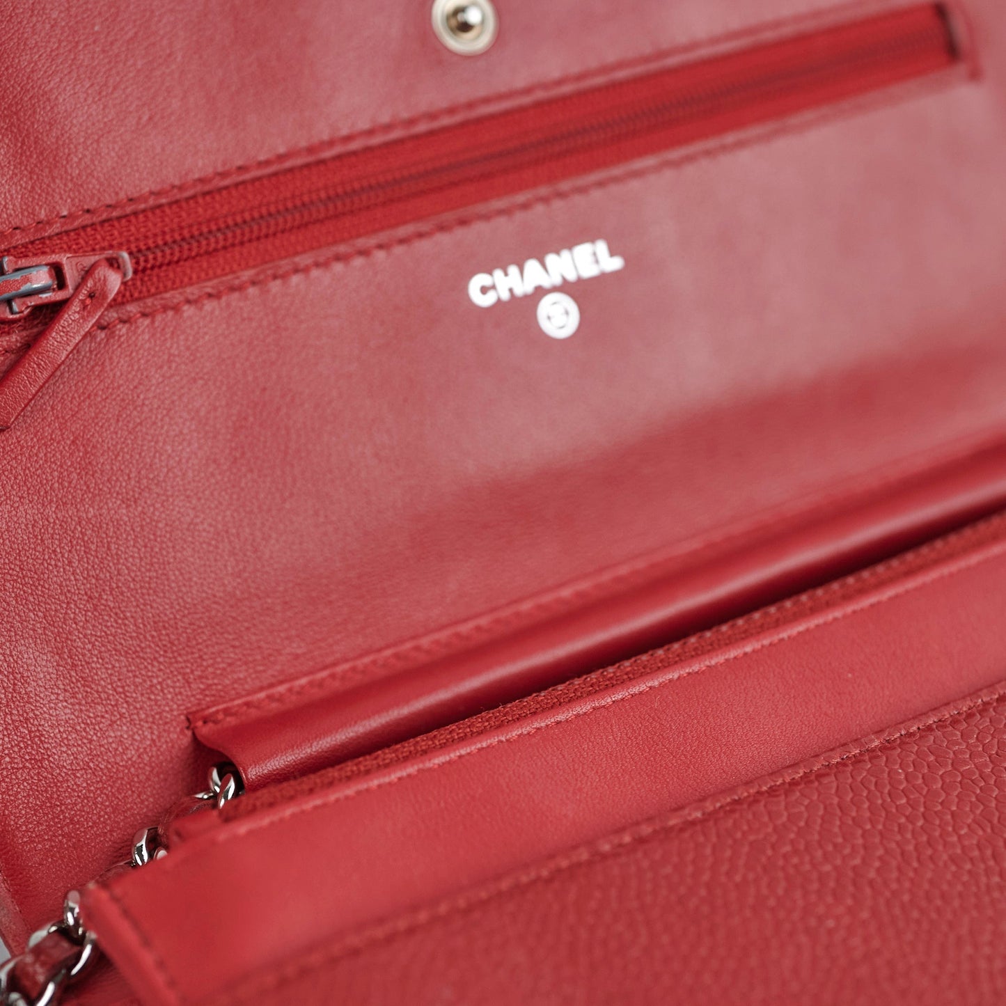 Chanel Coco Mark Caviar Red Wallet On Chain Woc