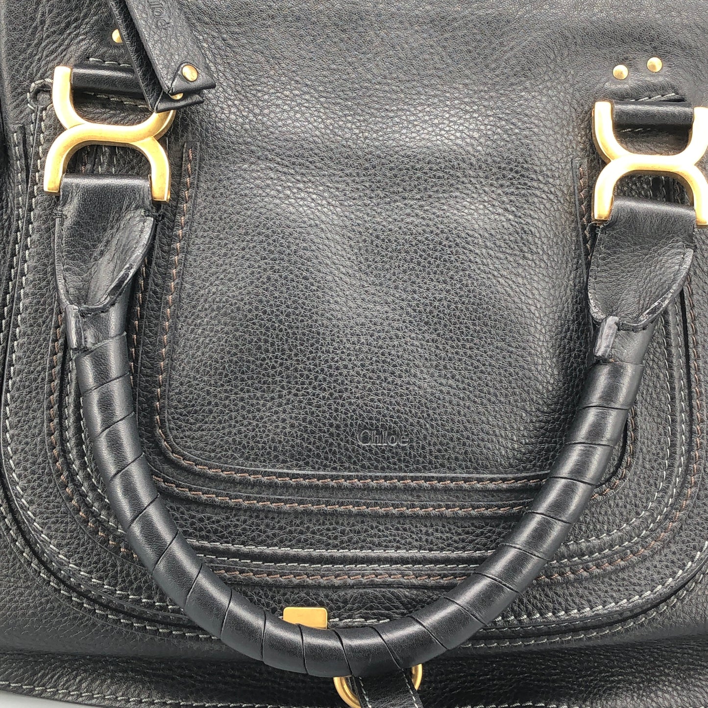 Chloe Black Marcie Large Grain Leather Tote Bag