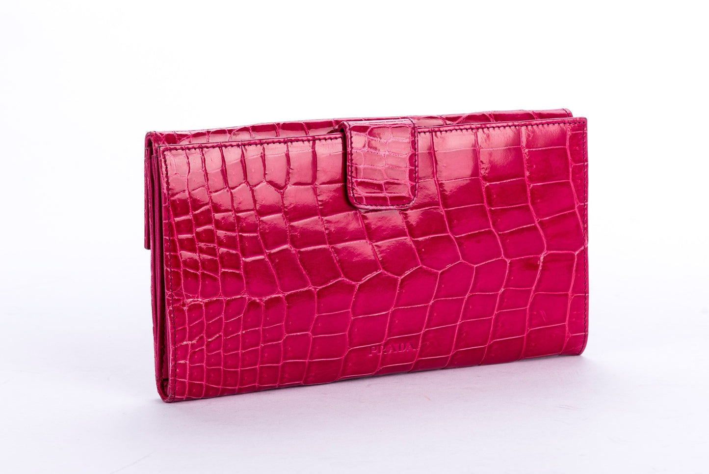 Prada Fuchsia Croc Leather Wallet (1M1133) with Card & Box