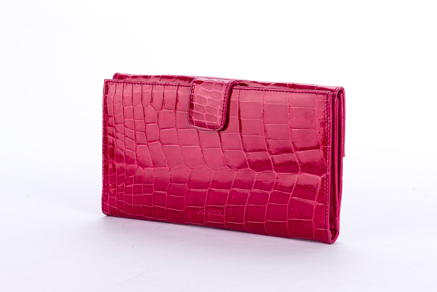 Prada Fuchsia Croc Leather Wallet (1M1133) with Card & Box