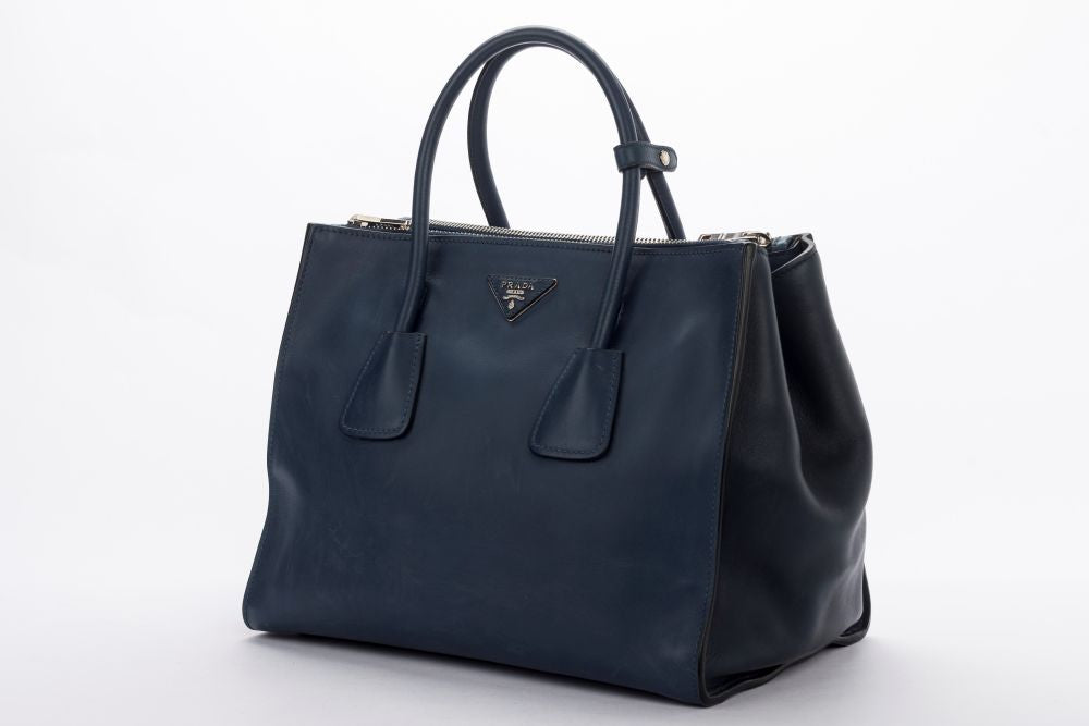 Prada BN2762 Blue Smooth Calf Leather 2 Way  Bag, with Card, Strap & Dust Cover