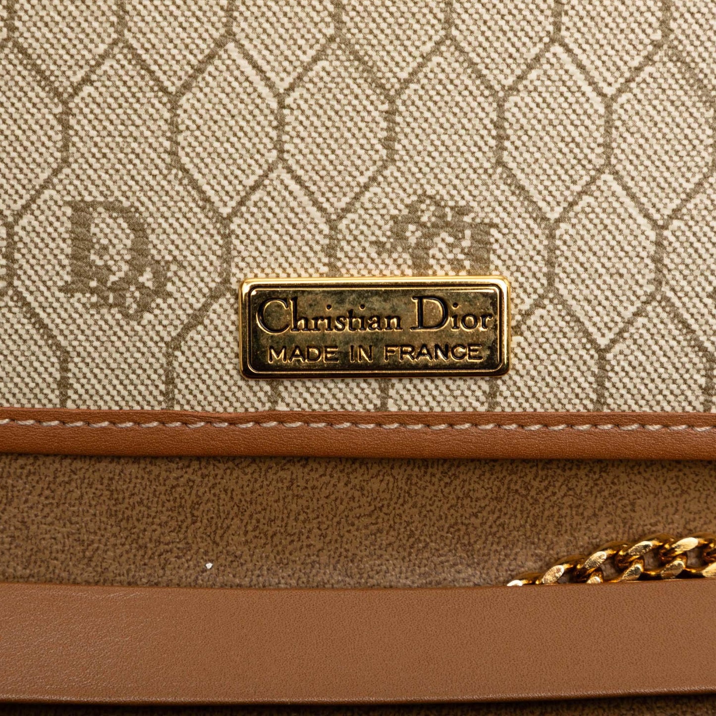 Brown Dior Honeycomb Coated Canvas Chain Shoulder Bag