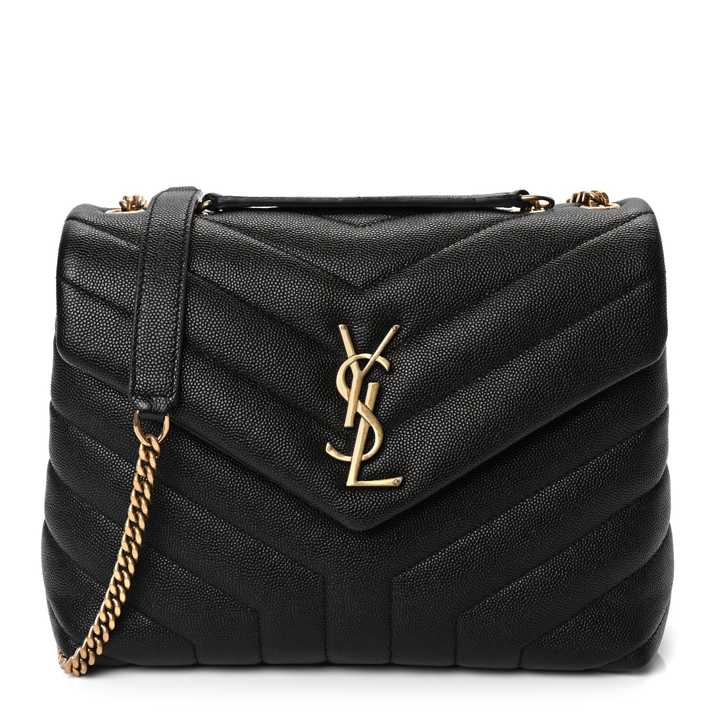 Saint Laurent Grain de Poudre Calfskin Y Quilted Monogram Small Loulou Chain Satchel Black