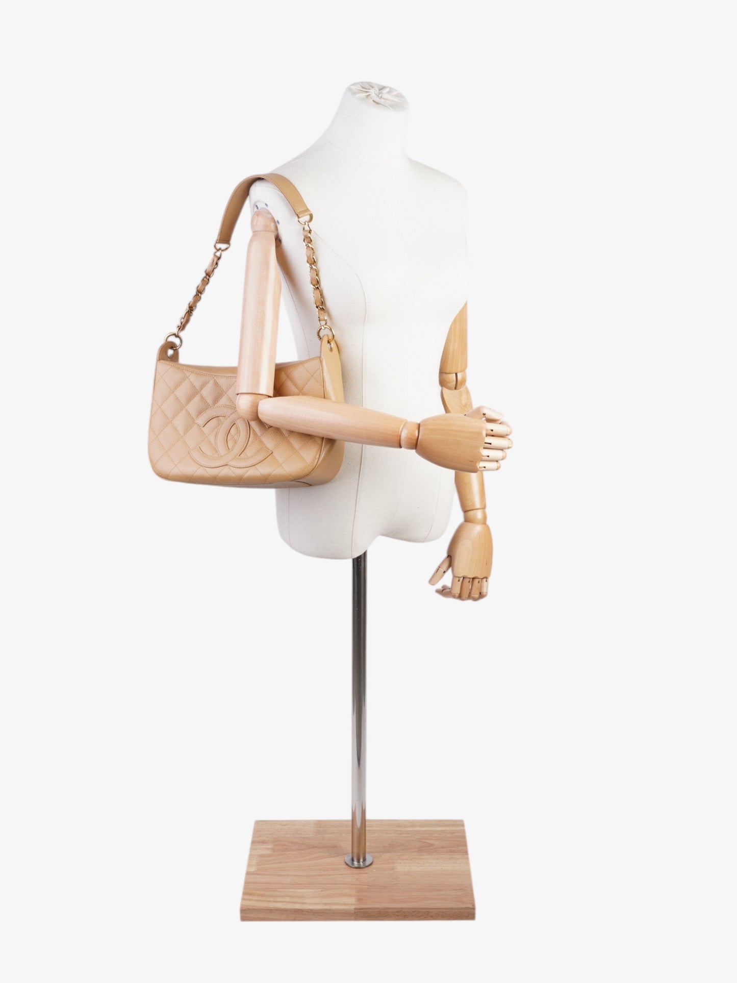 Chanel Timeless CC Shoulder Bag Beige Caviar Leather