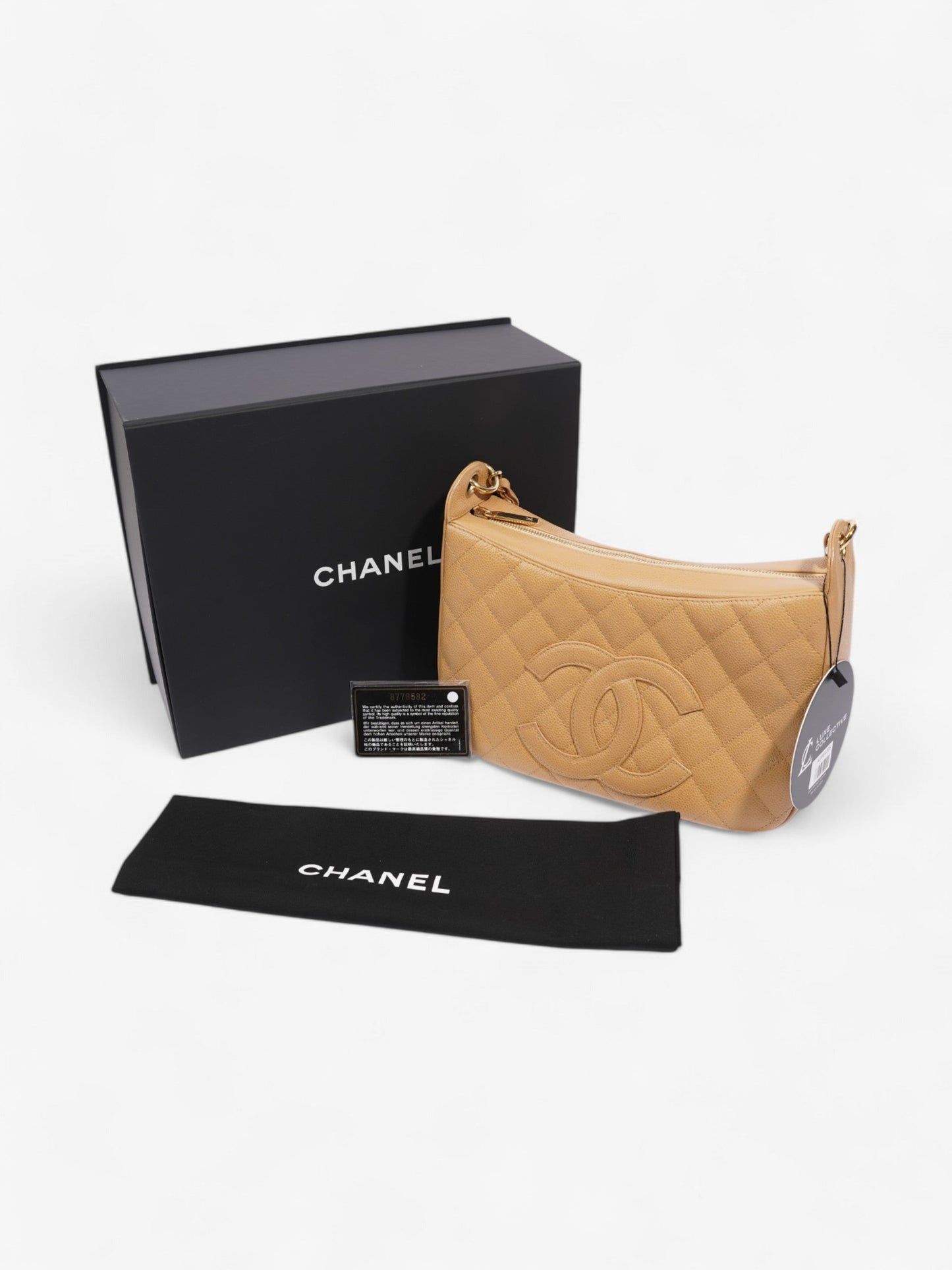 Chanel Timeless CC Shoulder Bag Beige Caviar Leather