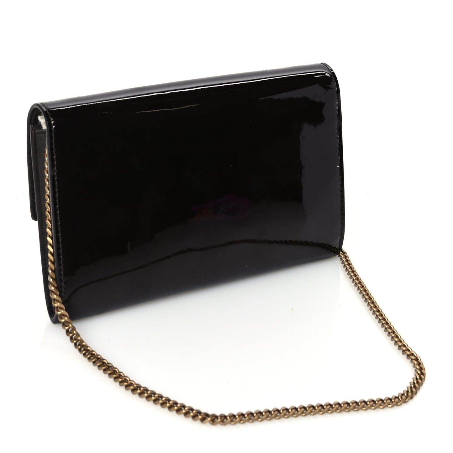 Saint Laurent Patent Uptown Chain Wallet Nut Brown