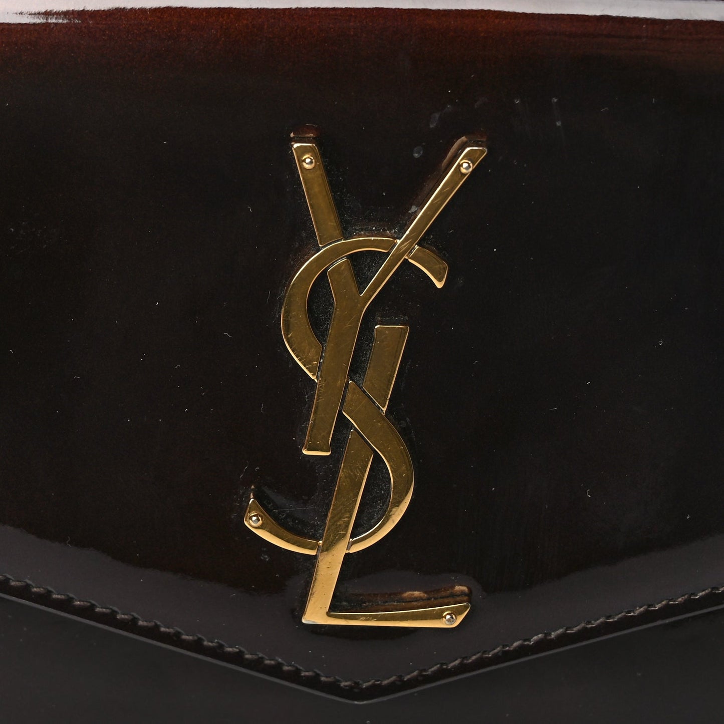 Saint Laurent Patent Uptown Chain Wallet Nut Brown