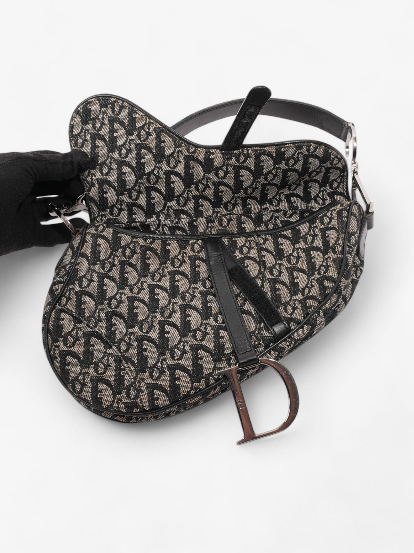 Christian Dior Saddle Bag Black Oblique Canvas