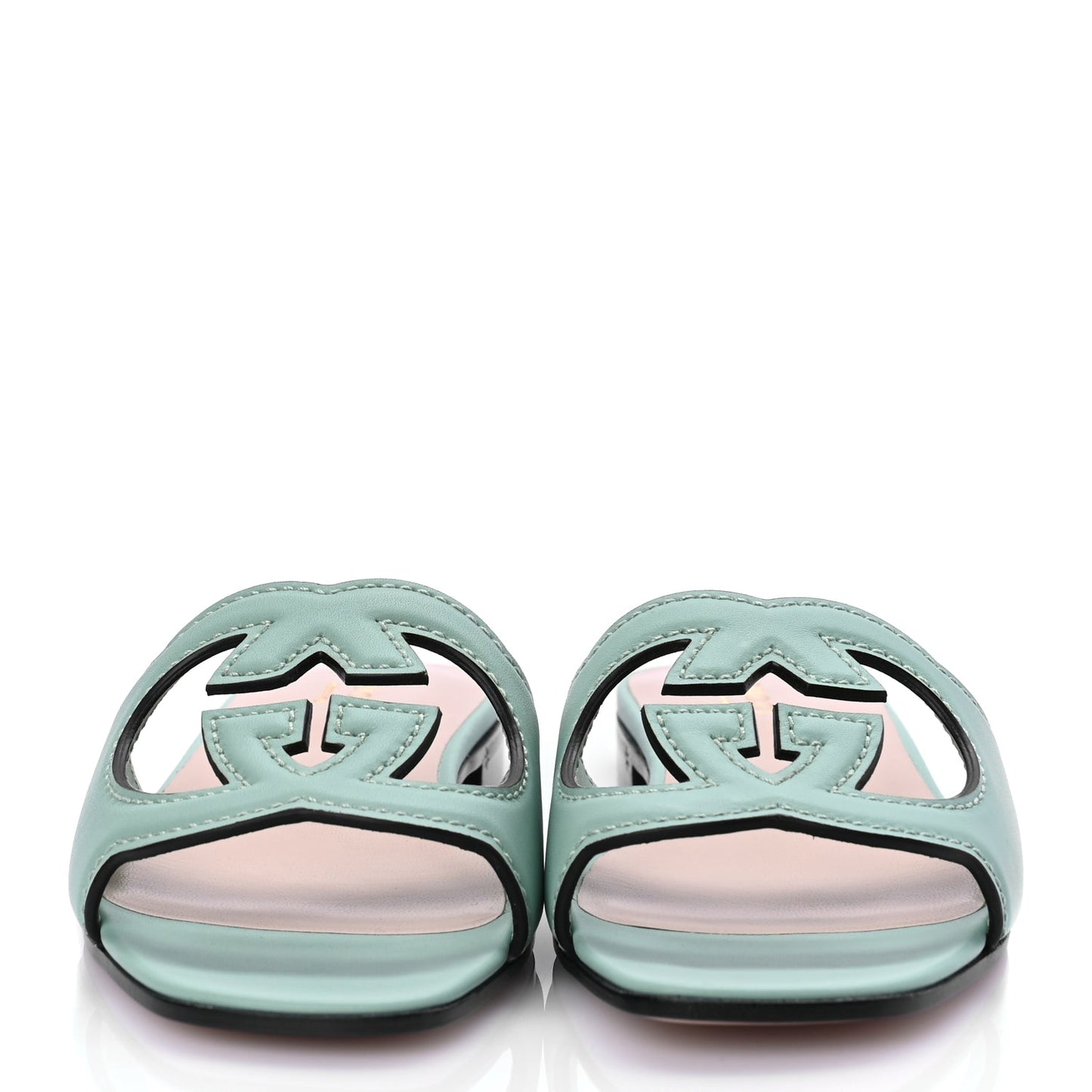 Gucci Cosmos Softy Calfskin Interlocking G Cut Out Slide Sandals 36.5 Light Pastel Green
