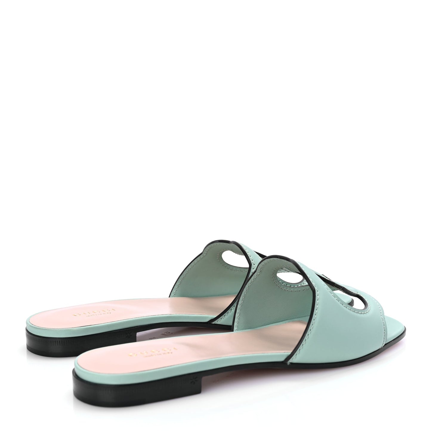 Gucci Cosmos Softy Calfskin Interlocking G Cut Out Slide Sandals 36.5 Light Pastel Green