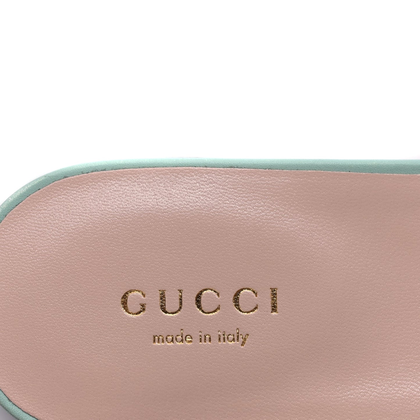 Gucci Cosmos Softy Calfskin Interlocking G Cut Out Slide Sandals 36.5 Light Pastel Green