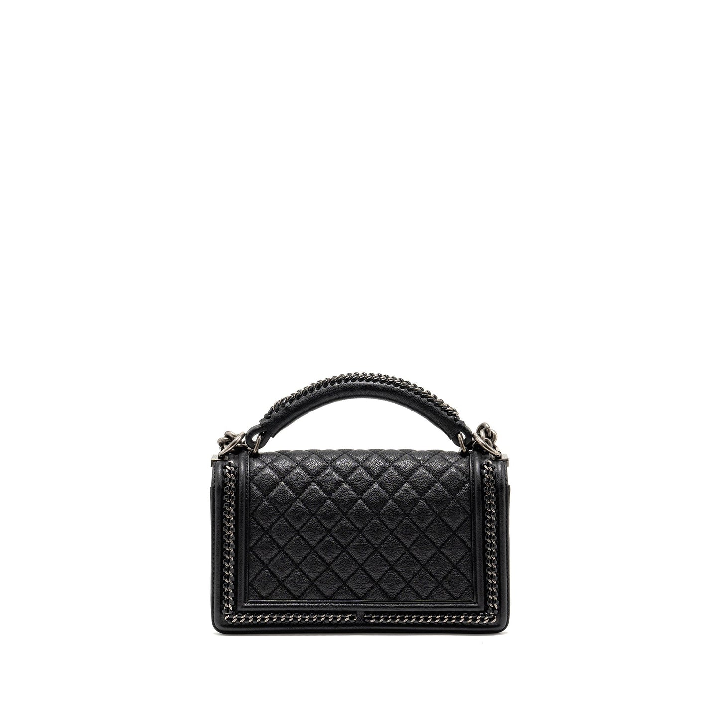 Chanel Top Handle Boy Bag Limited Edition Grained Calfskin Black Ruthenium Silver Hardware