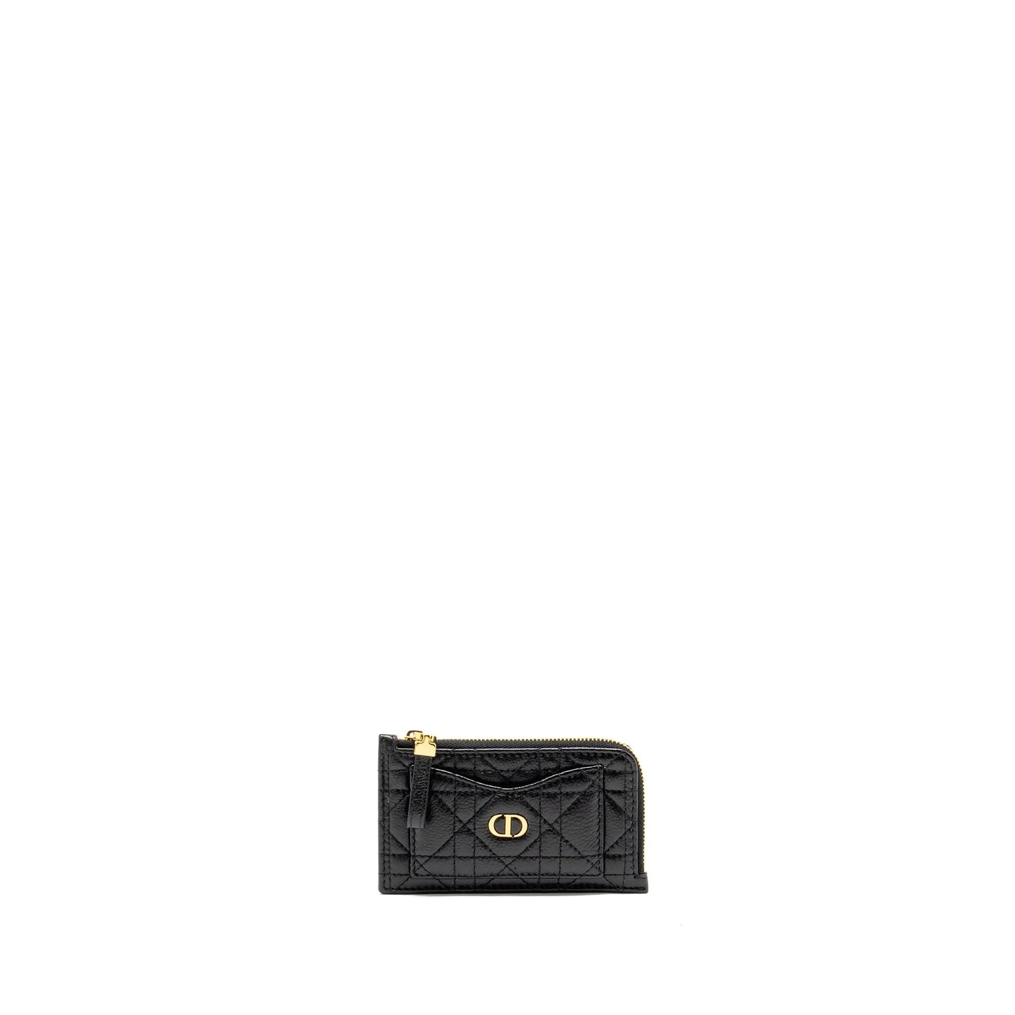 Dior Caro Compact Zipped Card Holder Calfskin Black