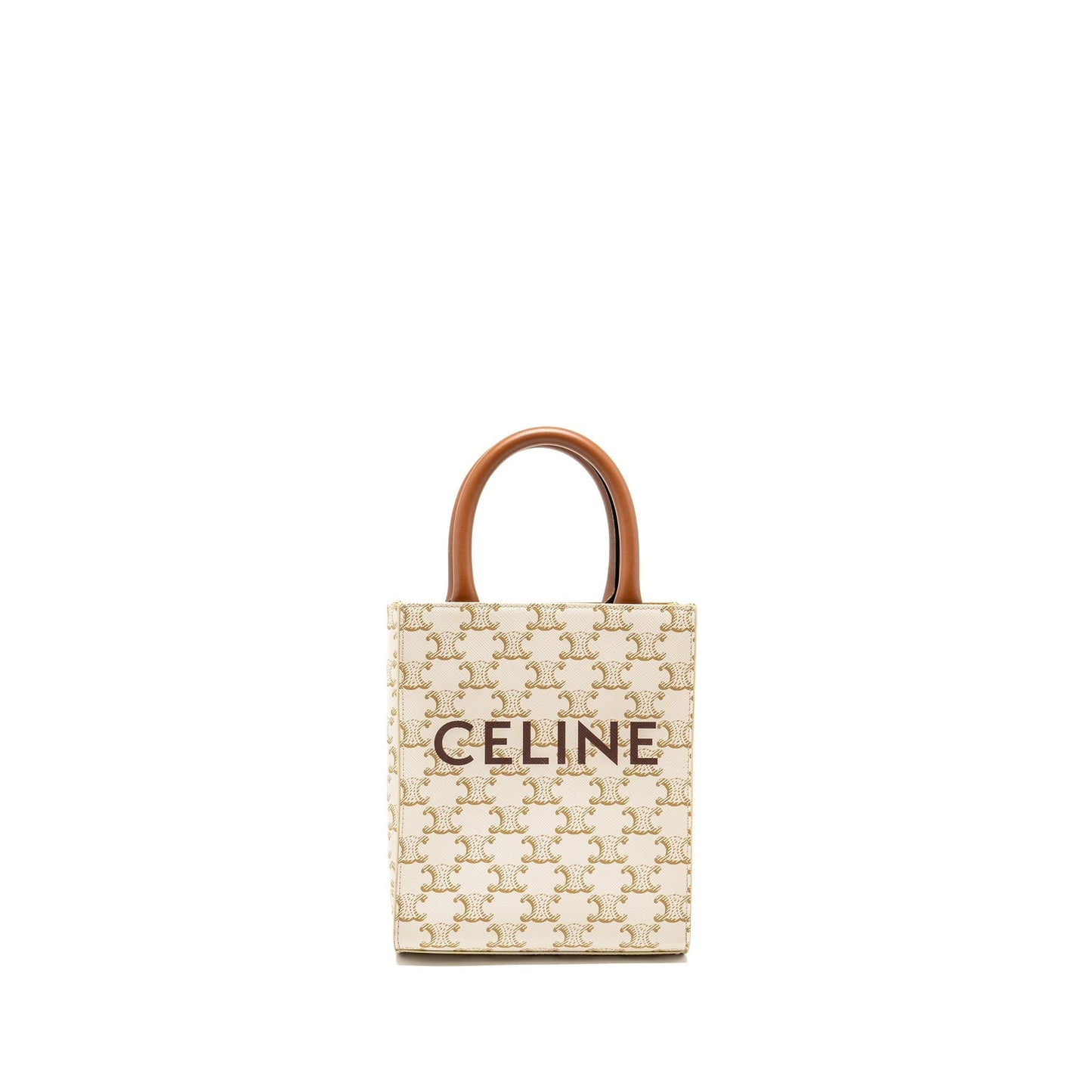 Luxury CELINE Mini Vertical Cabas Triomphe Canvas/Calfskin WHITE GHW