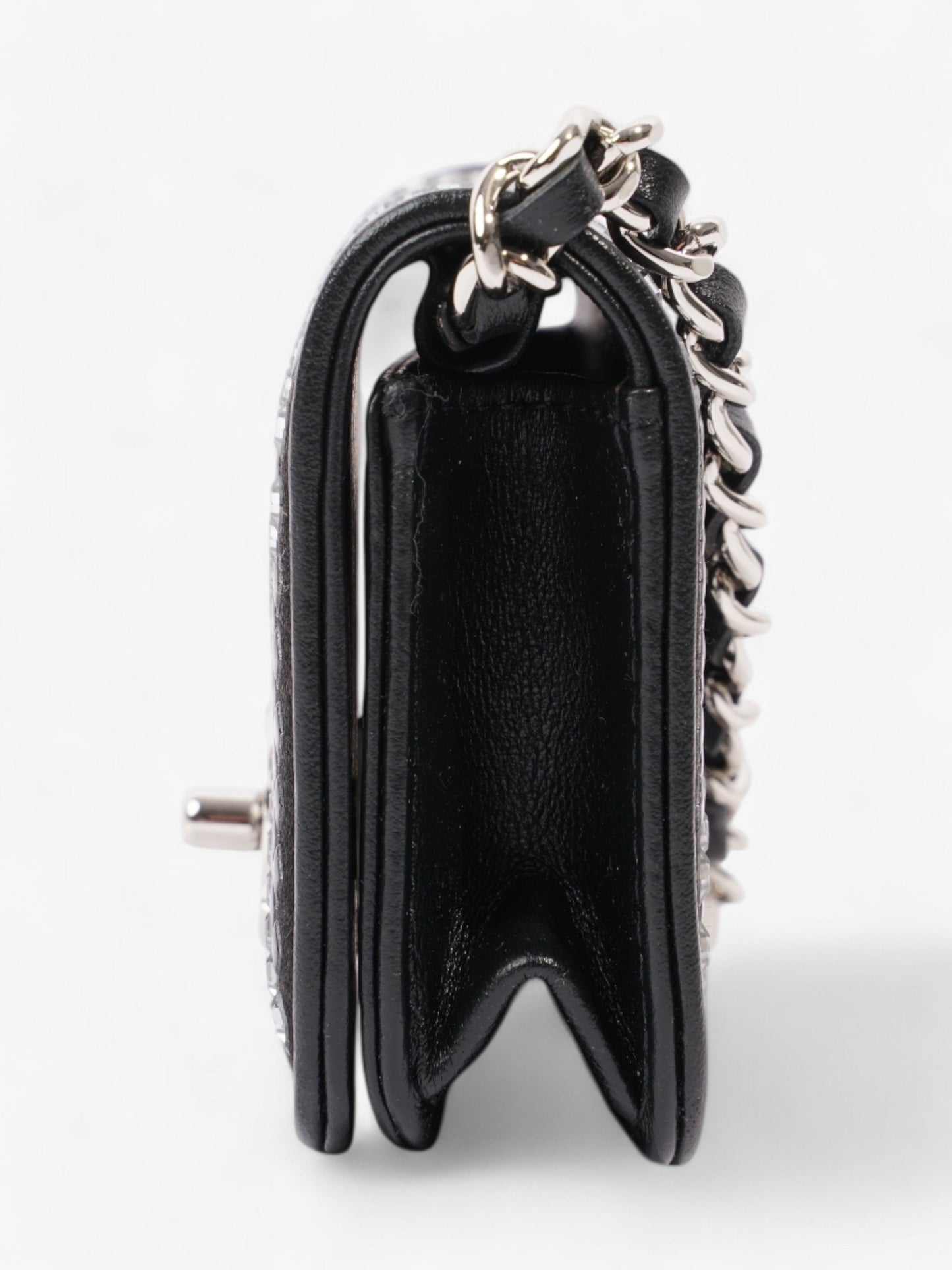 Chanel CC Flap Card Holder on Chain Embellished Black / White Leather Mini