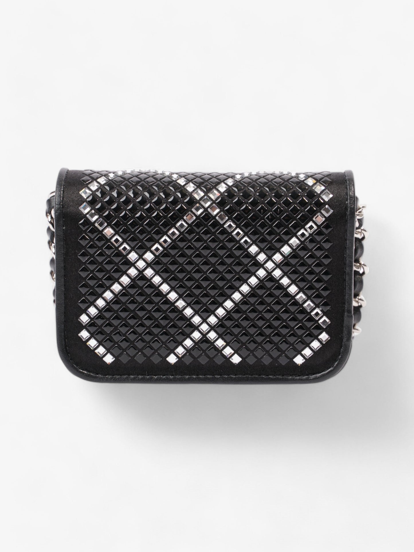 Chanel CC Flap Card Holder on Chain Embellished Black / White Leather Mini