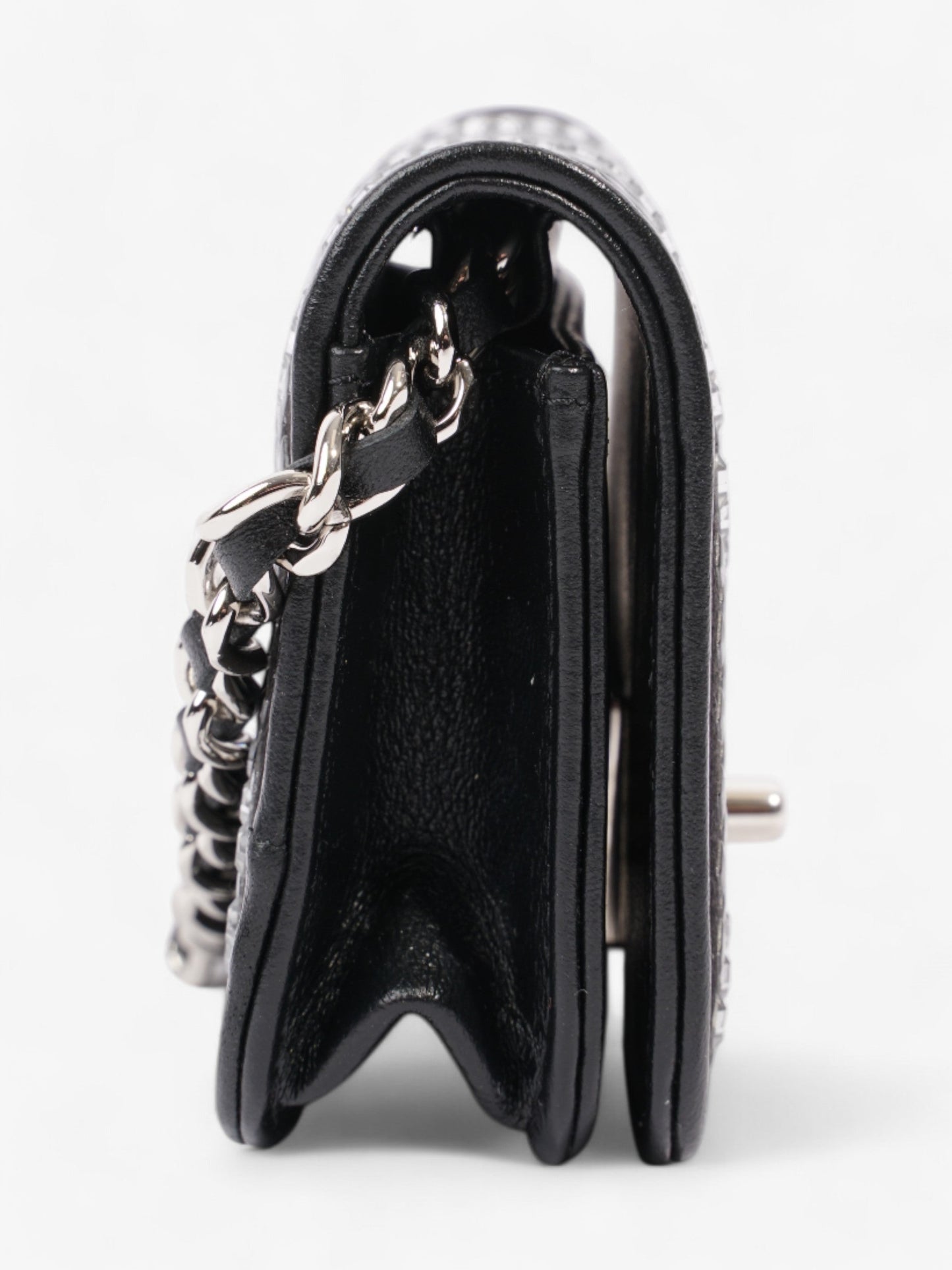 Chanel CC Flap Card Holder on Chain Embellished Black / White Leather Mini