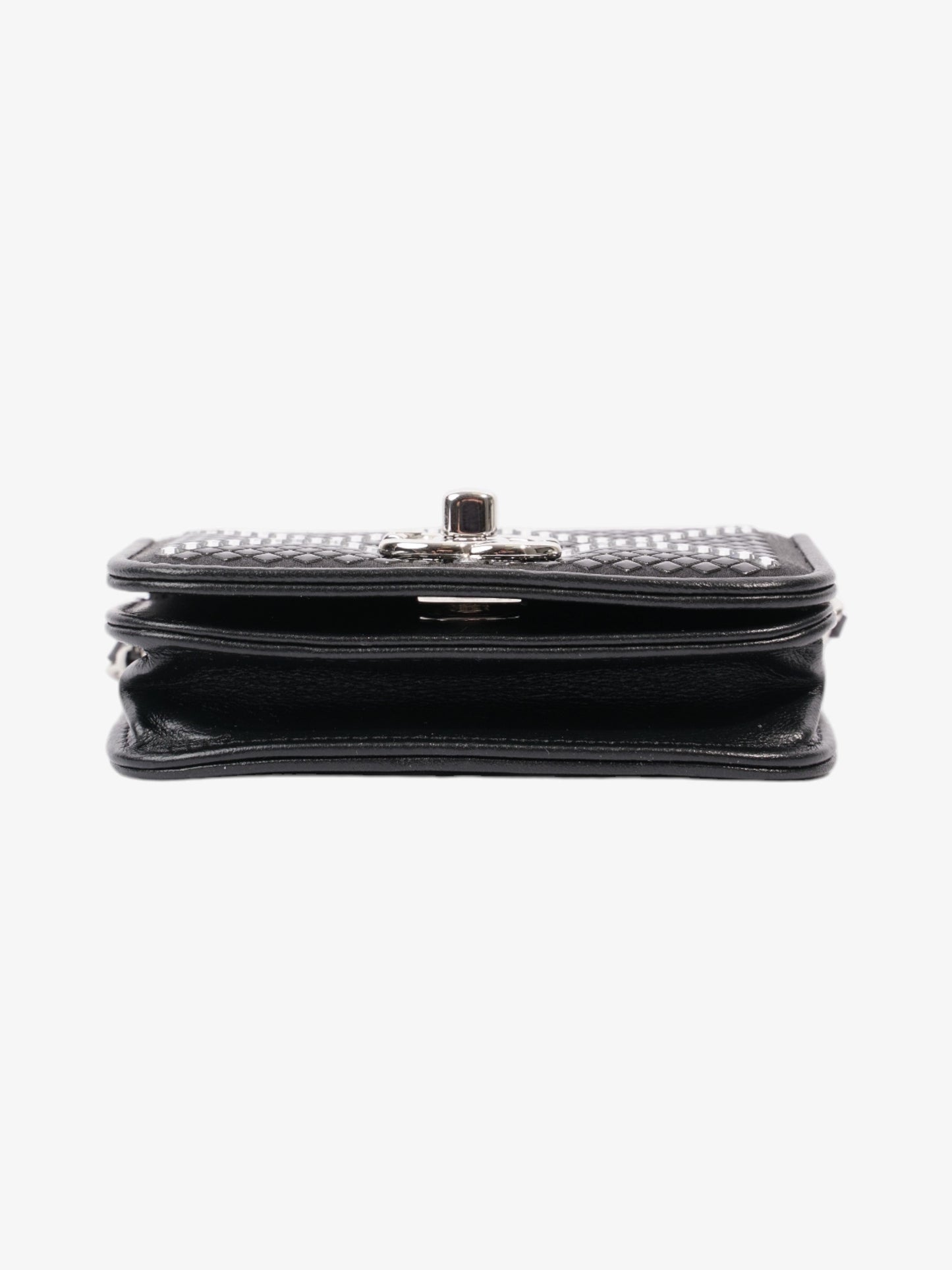 Chanel CC Flap Card Holder on Chain Embellished Black / White Leather Mini