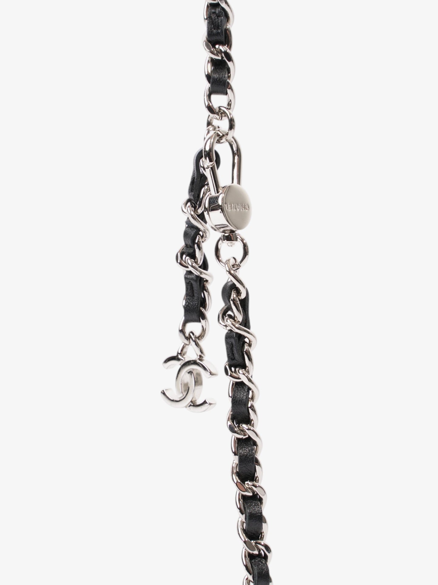 Chanel CC Flap Card Holder on Chain Embellished Black / White Leather Mini