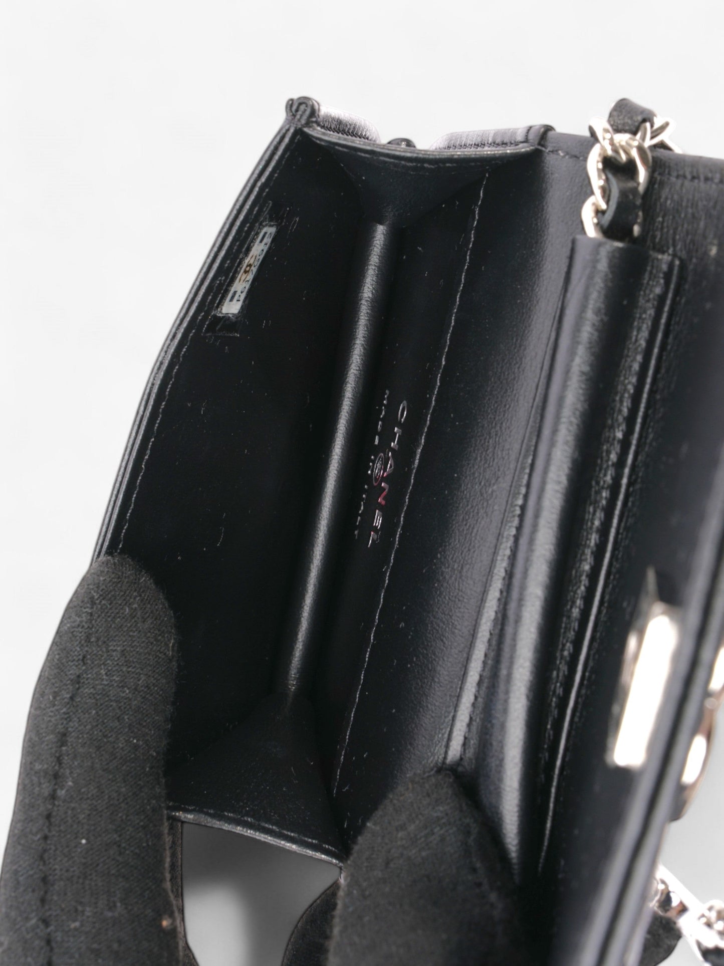 Chanel CC Flap Card Holder on Chain Embellished Black / White Leather Mini