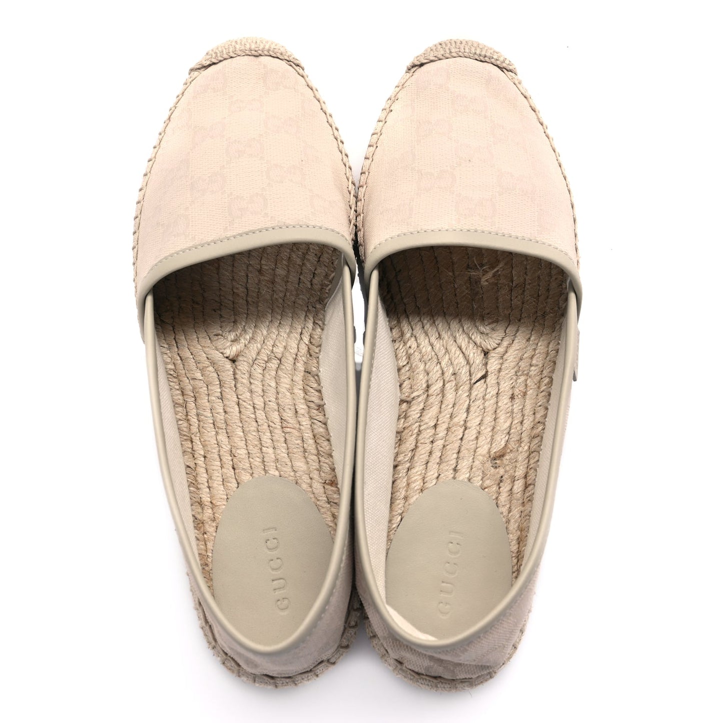 Gucci Washed Cotton Miro Soft Calfskin GG Monogram Espadrilles 38 White Mystic