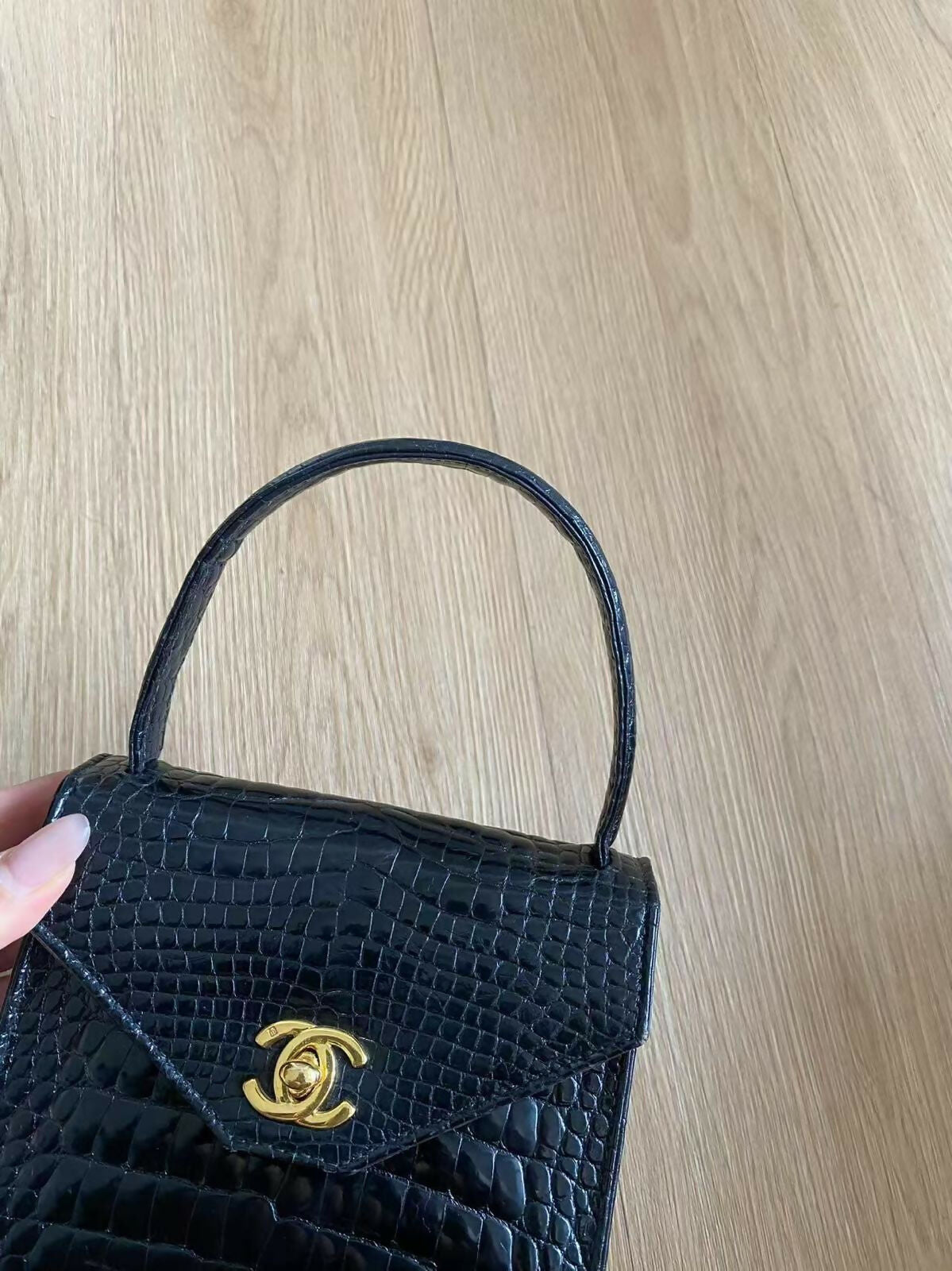Chanel  Black Crocodile Top Handle Kelly Bag