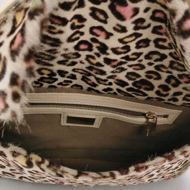 Fendi Baguette Pony-hair Calfskin Leather in leopard print white and Pink