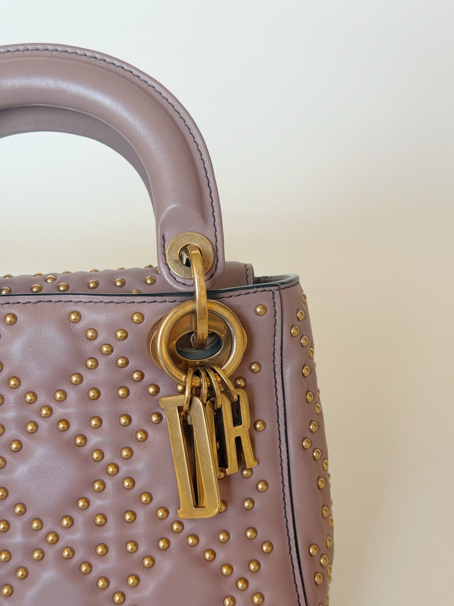 Christian Dior Calfskin Cannage Studded Supple Lady Dior