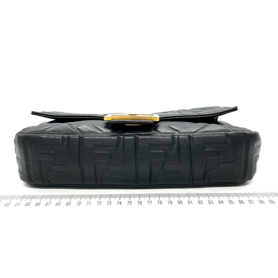Fendi Baguette Black Leather 3D FF Motif Crossbody bag Medium