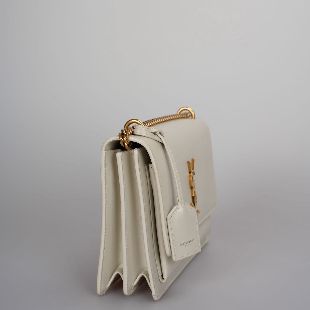 Saint Laurent Sunset Medium Bag in White Blanc  Calfskin with Gold Hardware