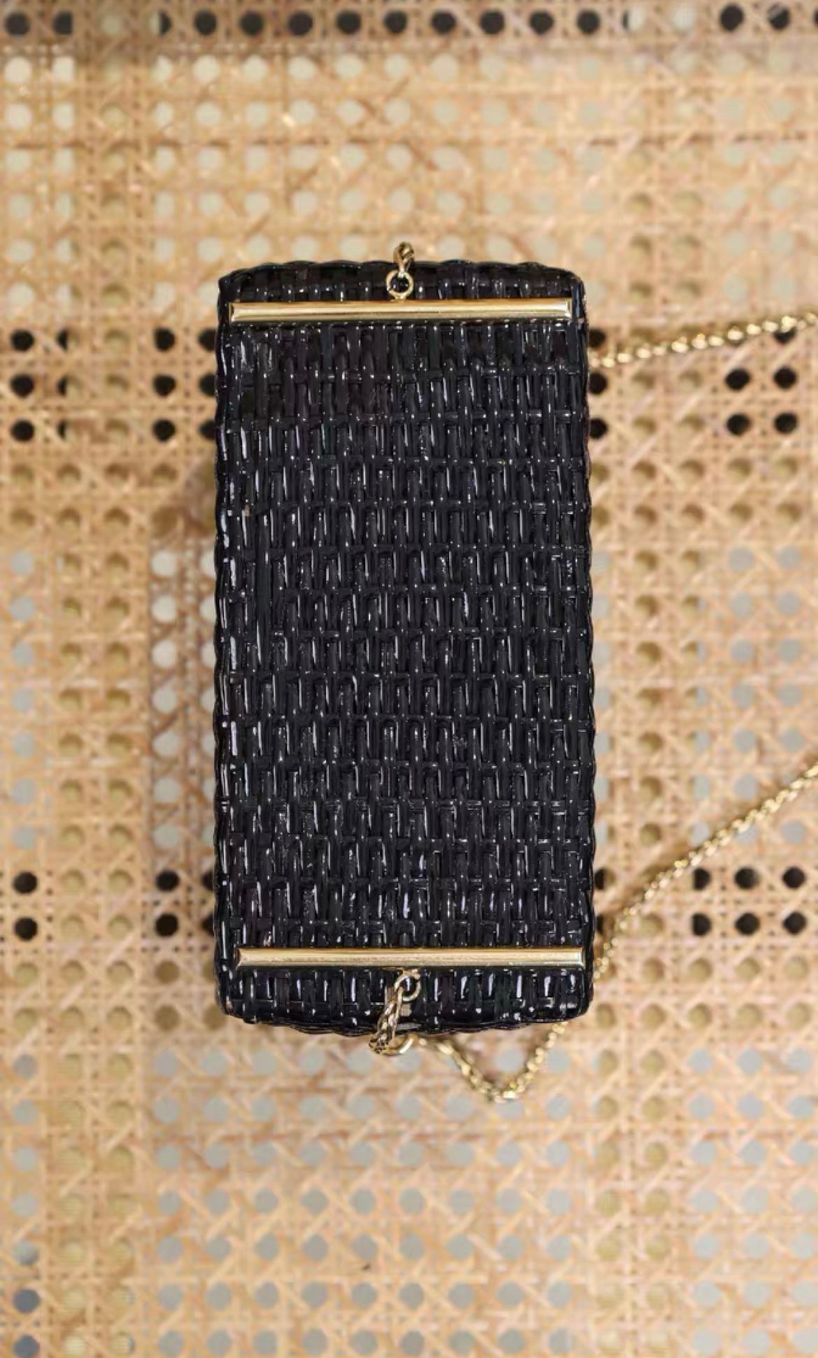 Chanel  Black Wicker CC Picnic Lunch Basket Box Bag Gold Hardware
