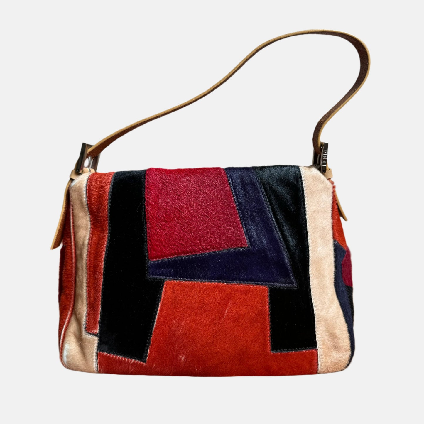 Fendi Mamma Baguette Multicolor Pony-style Calfskin Leather Abstract Block Pattern