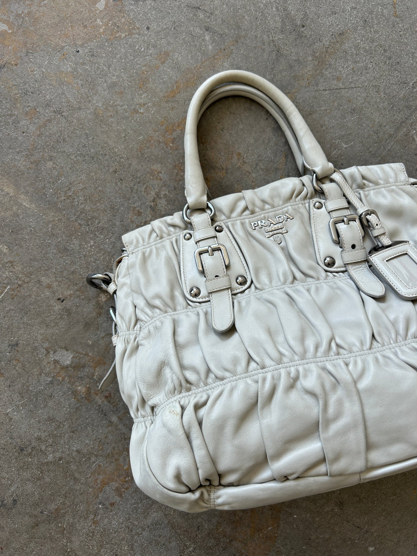 Prada Cream Leather Tessuto Gaufre Satchel Bag (with extension strap)