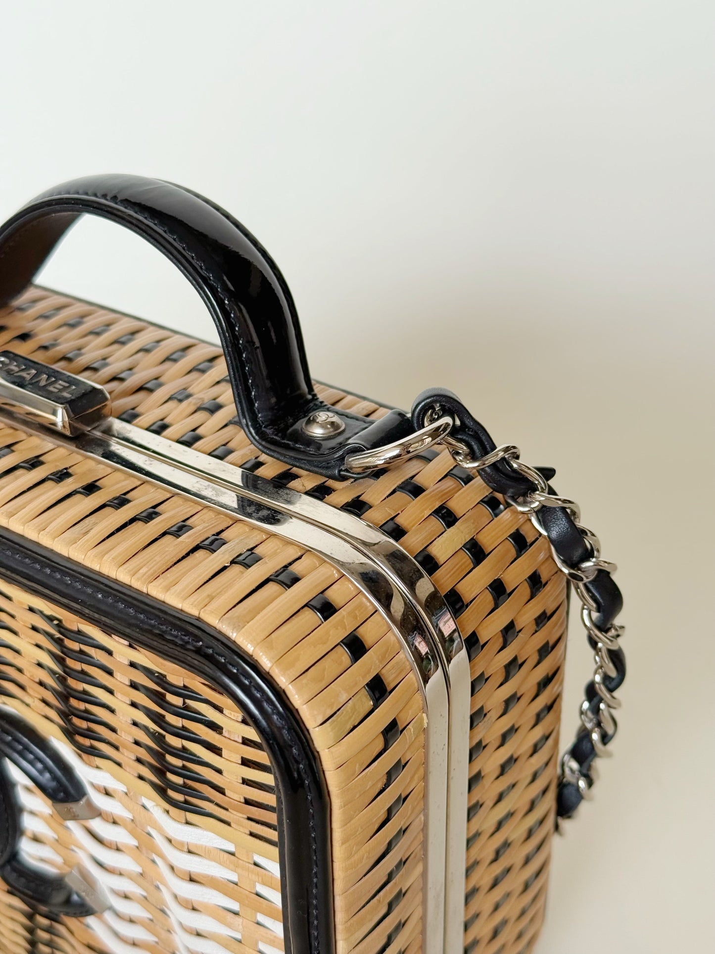 Chanel Raffia Patent CC Filigree Vanity Case
