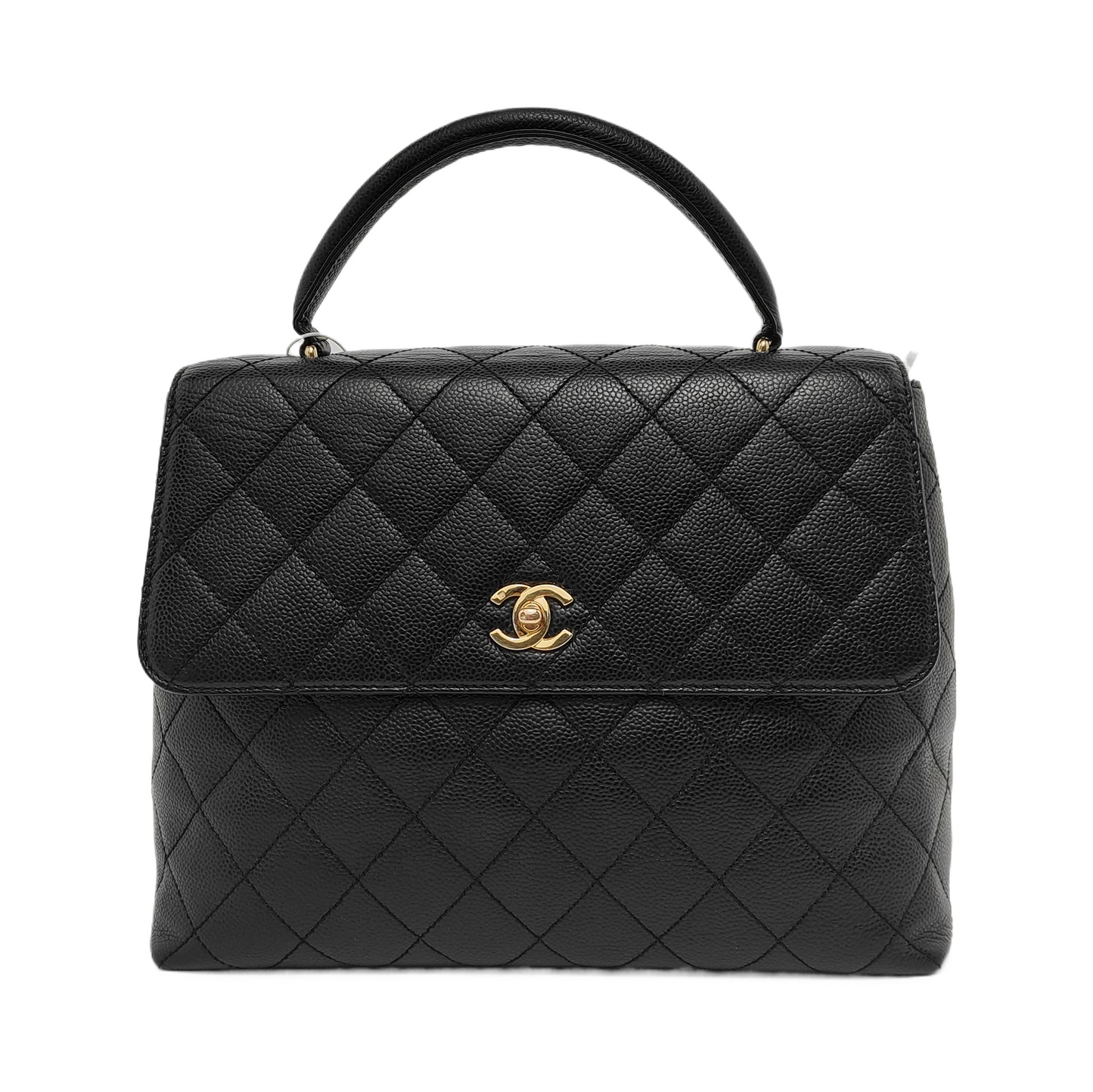 Chanel Vintage Top Handle Kelly Black Caviar Leather 24k Gold Plated Hardware
