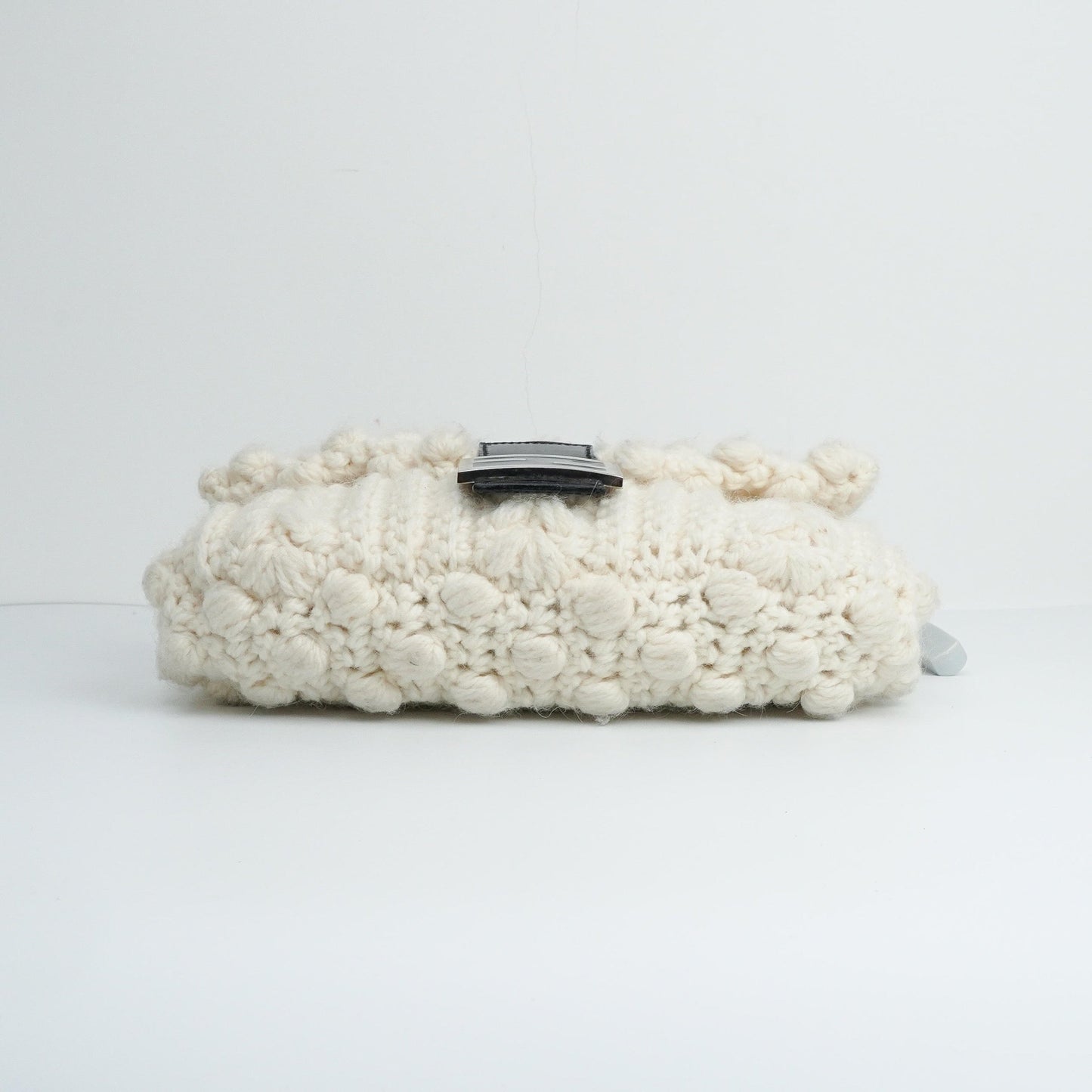 Fendi Baguette Bag White Wool Pompom Shoulder Bag
