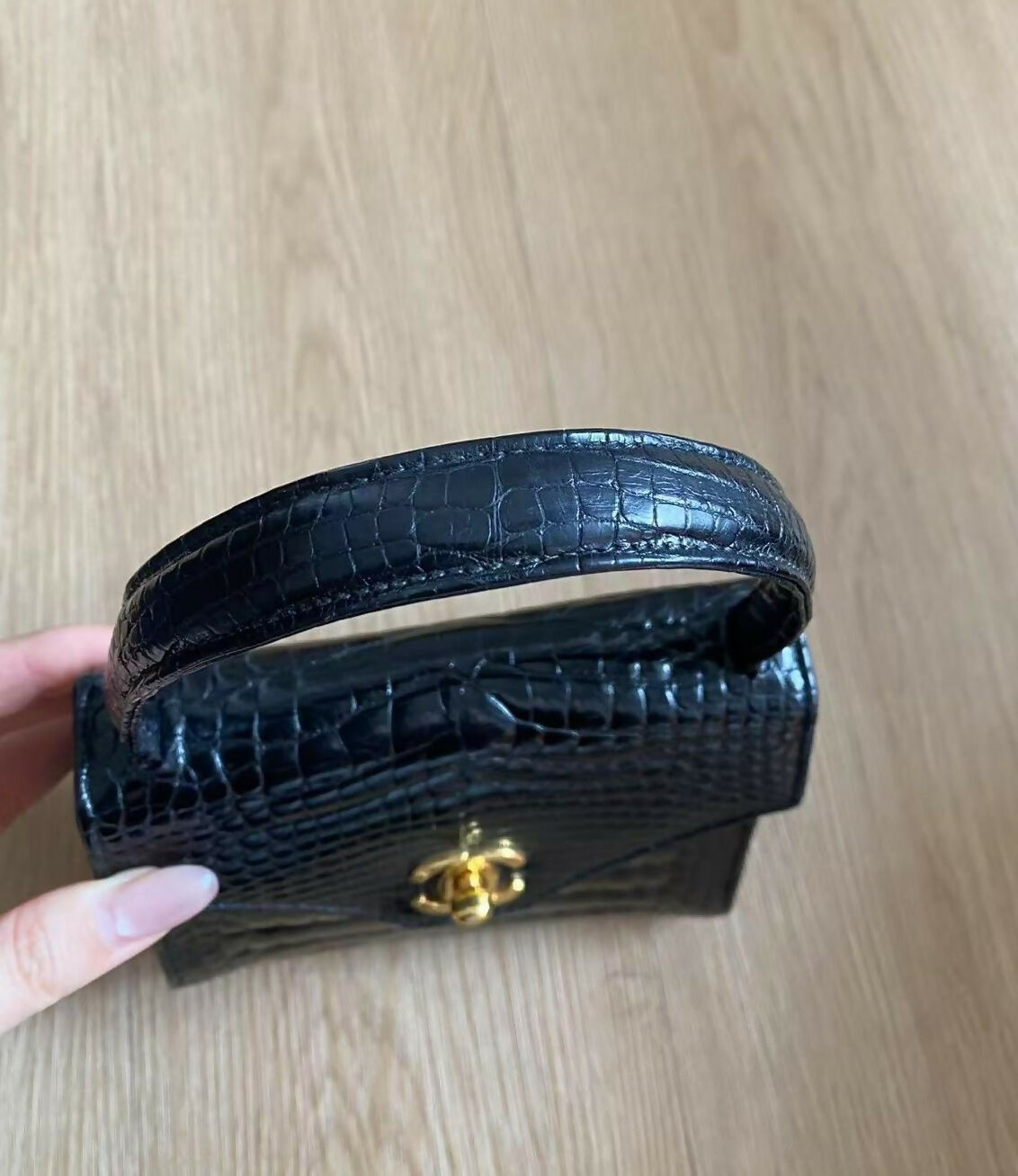 Chanel  Black Crocodile Top Handle Kelly Bag