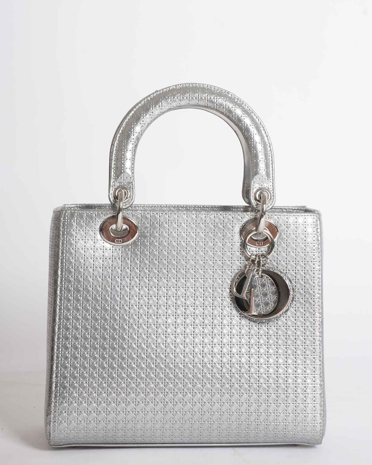 Lady Dior Small Cannage Motif Bag In Metallic Silver