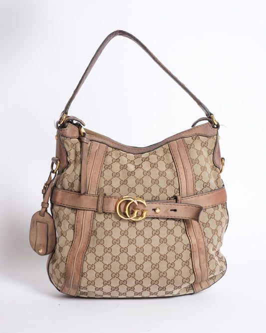 Gucci Monogram Leather Canvas Shoulder Bag
