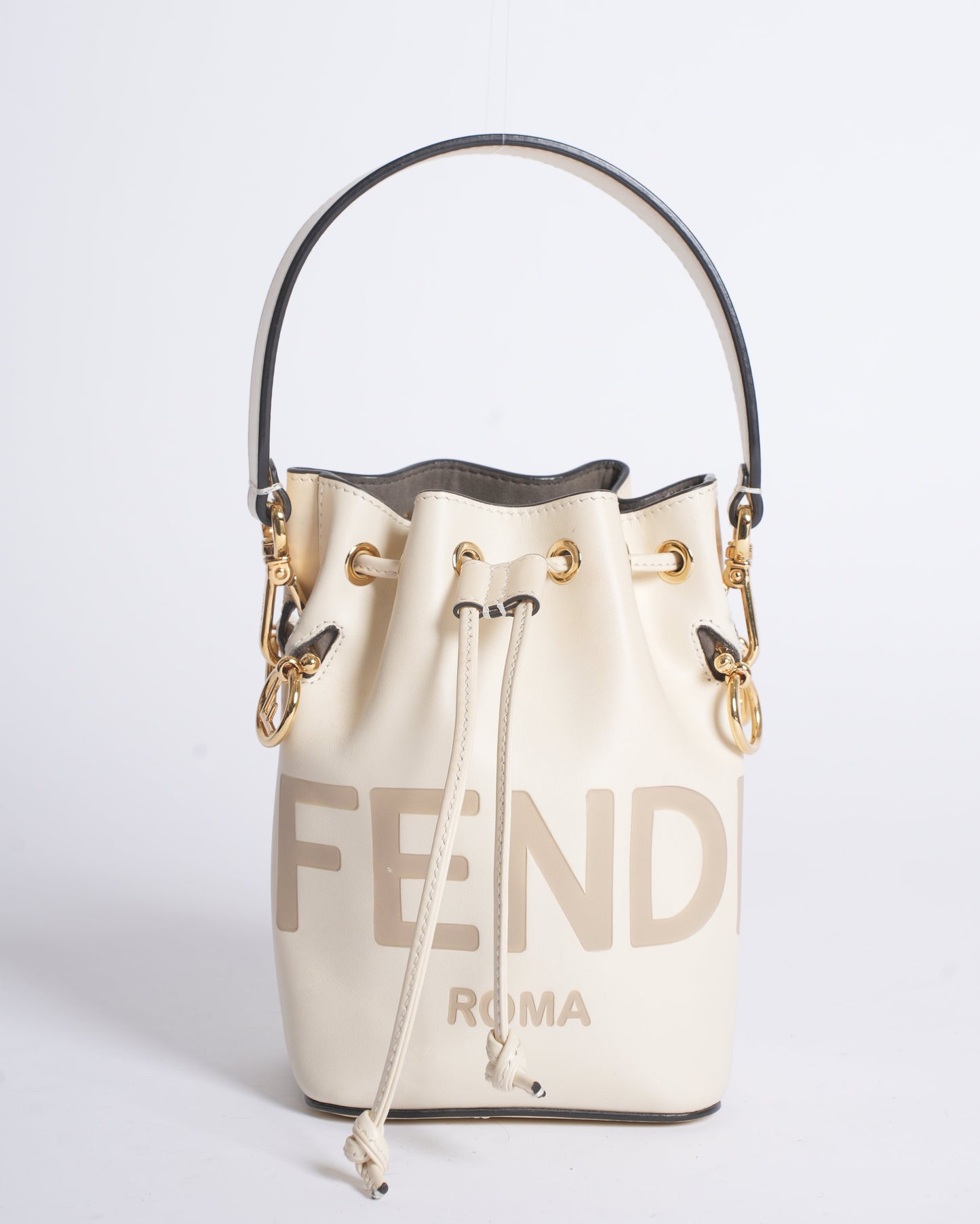 Fendi White Leather Mini Logo Mon Trésor Drawstring Bucket Bag