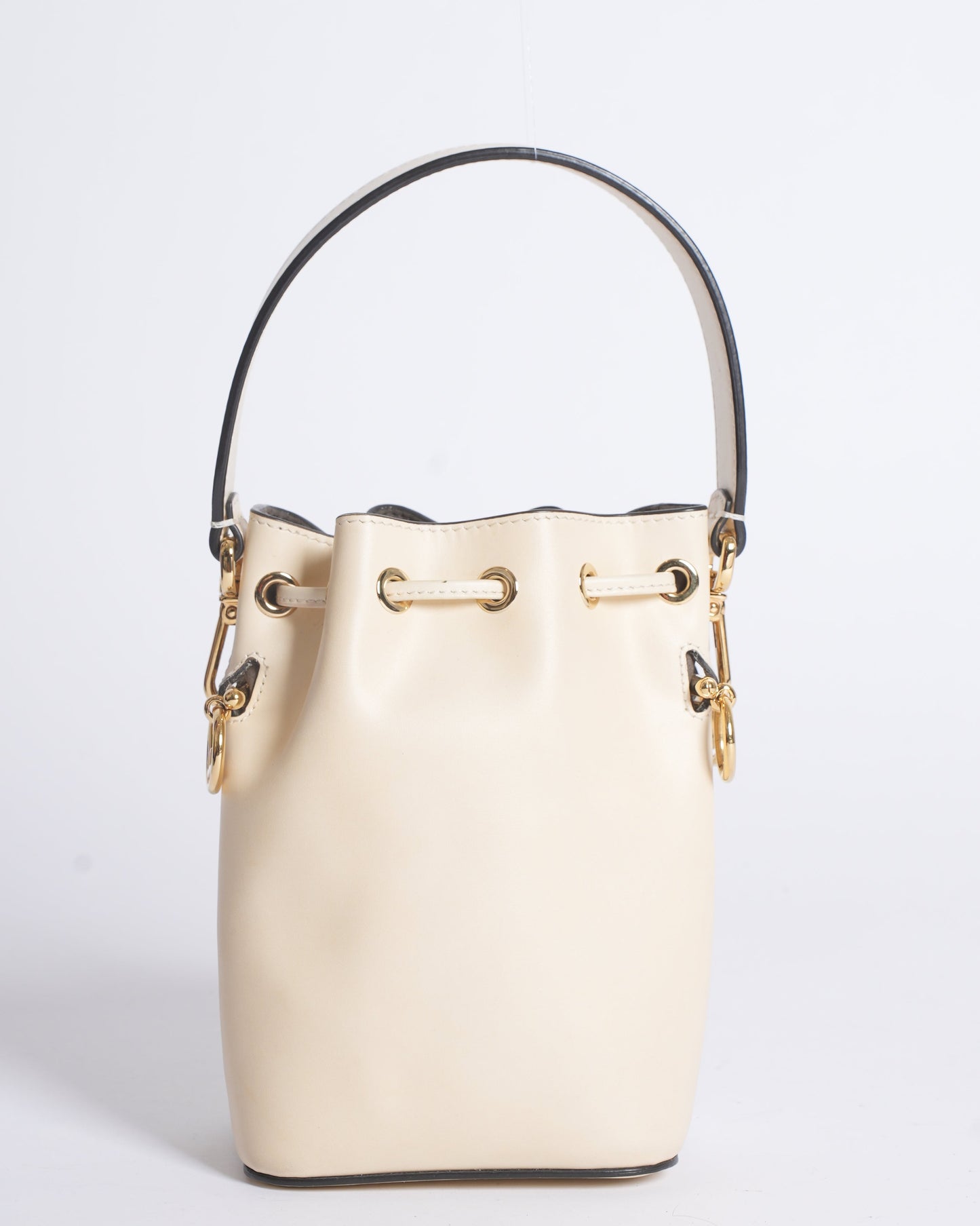 Fendi White Leather Mini Logo Mon Trésor Drawstring Bucket Bag
